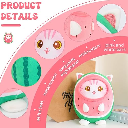 Miniatura 2 de AIXINI Bonita almohada de peluche de gato sandía de 8 pulgadas, suave peluche Kawaii con traje de fruta, regalo para niños