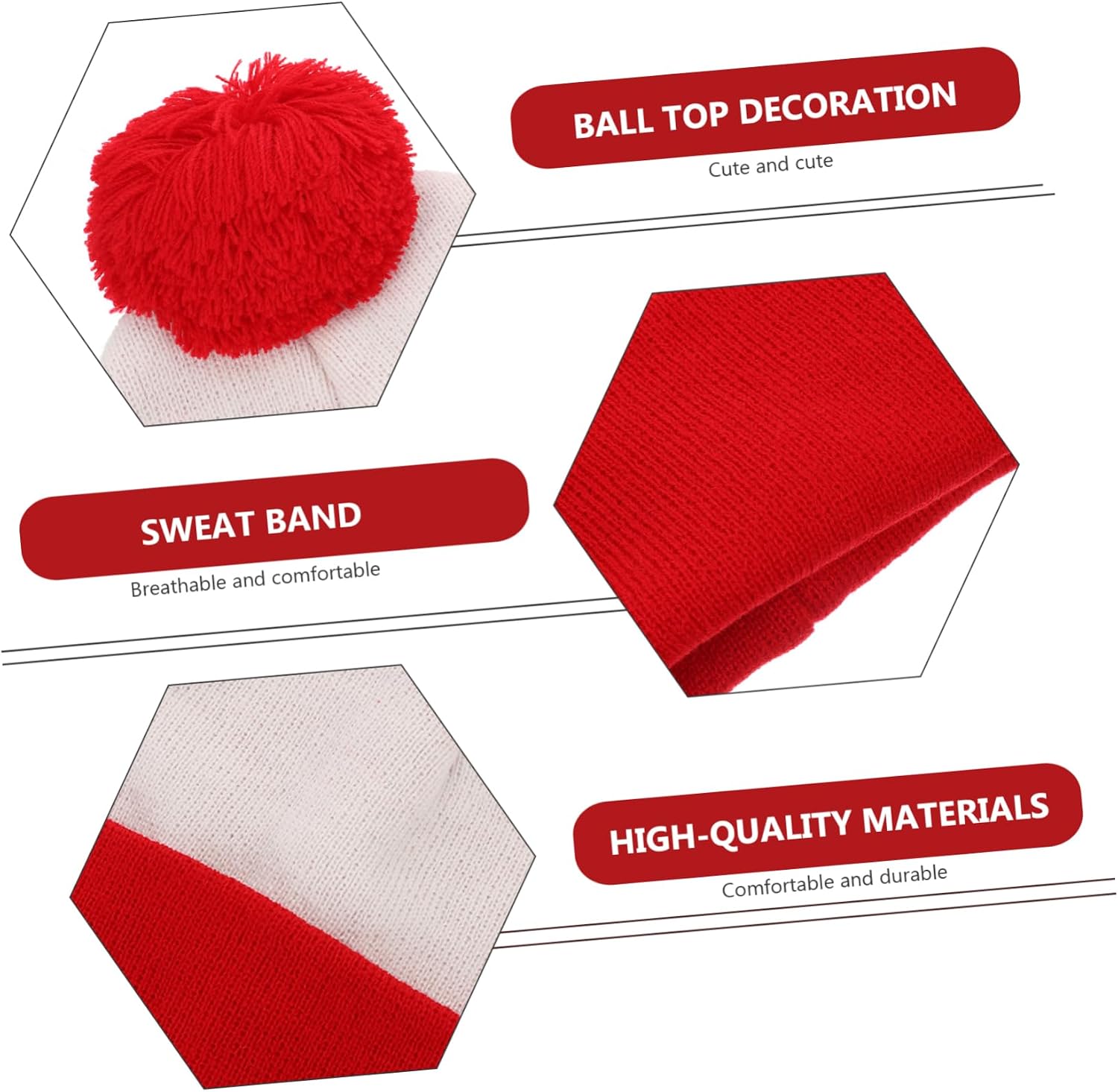 COLLBATH 3pcs Red White Two Tone Knit Beanie Hat for Christmas Warm Wool Cap for Boys and Girls Unisex Design Holiday Fashion Accessory for Outings and Festive Gatherings