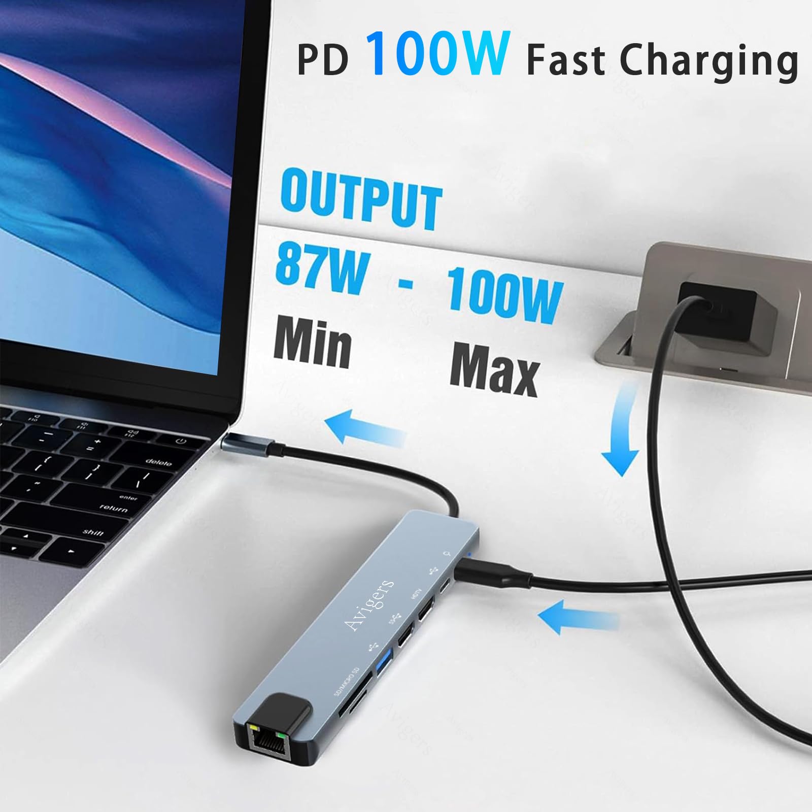 Hub USB C, Adattatore Usb C 8 in 1 con HDMI 4K, Ethernet RJ45, Lettore Schede SD/TF, PD 100W, USB 3.0, Usb 2.0, Compatibile per Computer/MacBook Pro Air/iPad/Surface/Samsung/Steam Deck