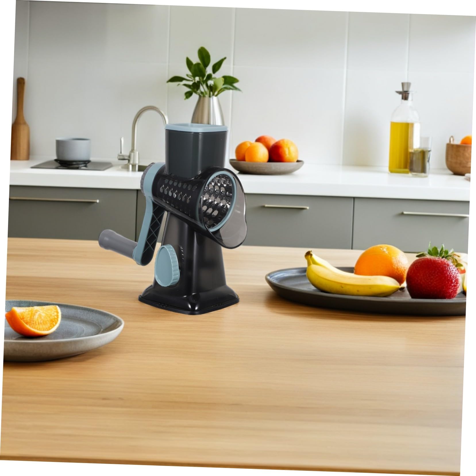 LABRIMP Rallador Manual Giratorio con Manivela Base Antideslizante Cortador Verduras Patata Queso y Secos Compacto y Fácil de Limpiar