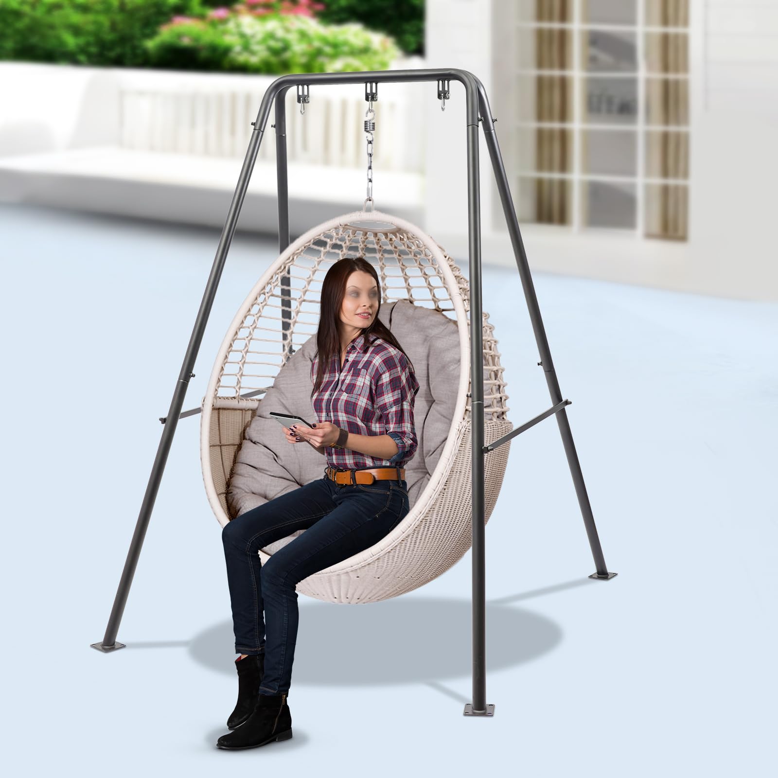 Fauteuil suspendu, 134 x 118 x 178 cm, structure en métal, cadre de fauteuil suspendu pour intérieur/extérieur pour chambre à coucher, balcons, jardins