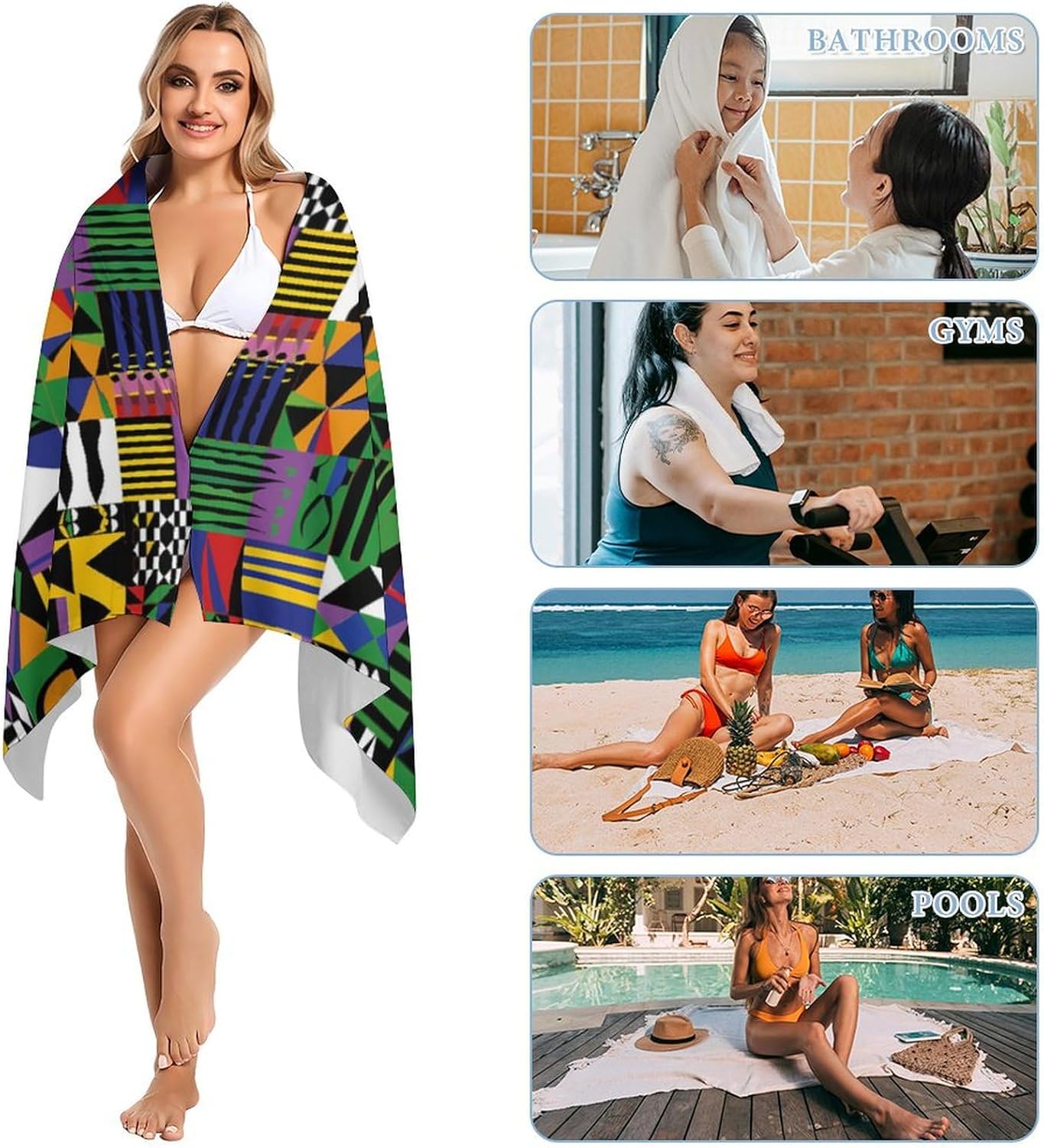 African Geometric Bath Towel Beach Towels Quick Dry Oversized Bath Blanket Highly Absorbent Towel for Women Men 160x80cm