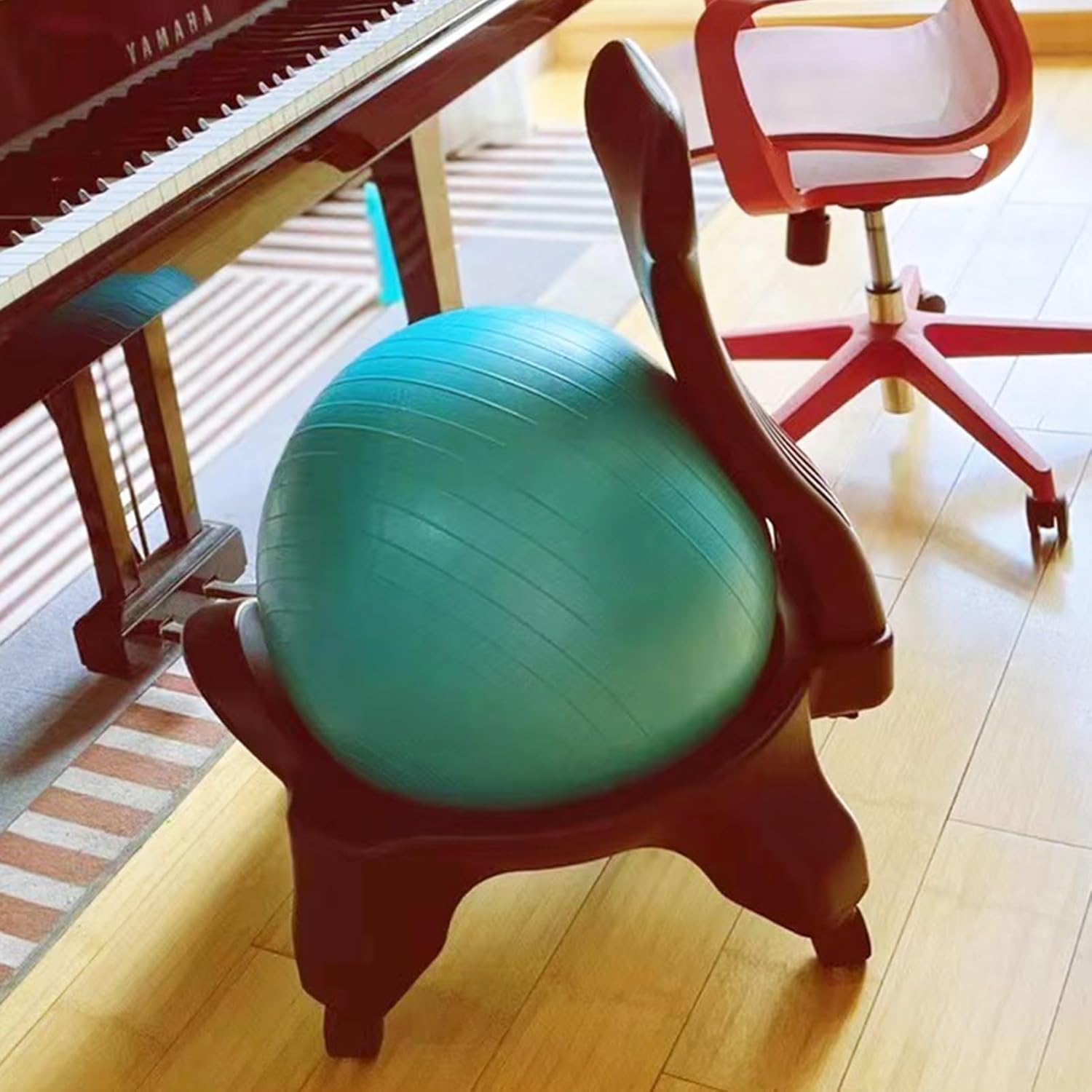 Exercise Ball Chair with Back Support, Rolling Office Stool Balance Ball Chair, Home Gym Yoga Stability Ball Seat for Abs, Birthing, 6 Colors(Green)