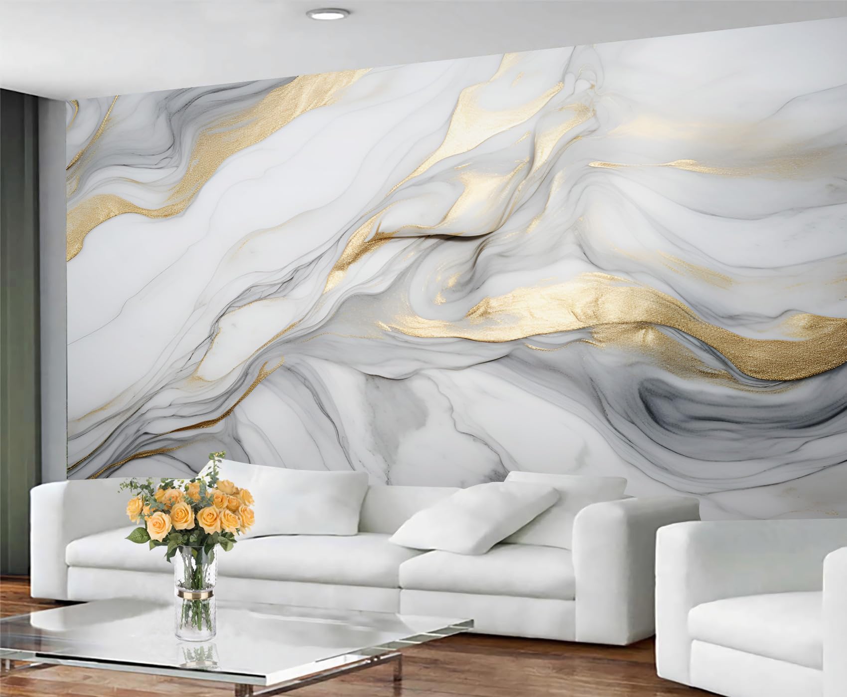 YXQAIED Marble Wallpaper, High-Grade Grey Bedroom Wallpaper, Gold Gray Wall Paper for Living Room, Not Self Adhesive Light Luxury Marble Photo 3D Wall Murals & Room Decor, 260x175cm
