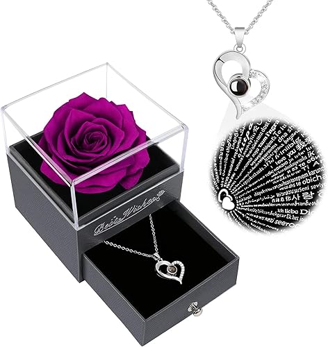 Regalos de rosas para el día de la madre para mujer, regalos de rosas preservadas moradas para mamá de hija e hijo, regalos de cumpleaños para