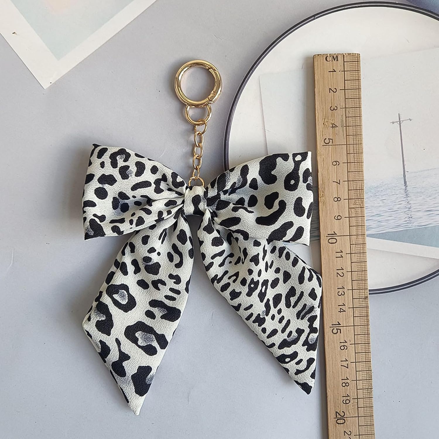Leopard Bow Bag Charm Cute Bow Keychains Car Key Handbags Charms Accessories for Women - Image 3