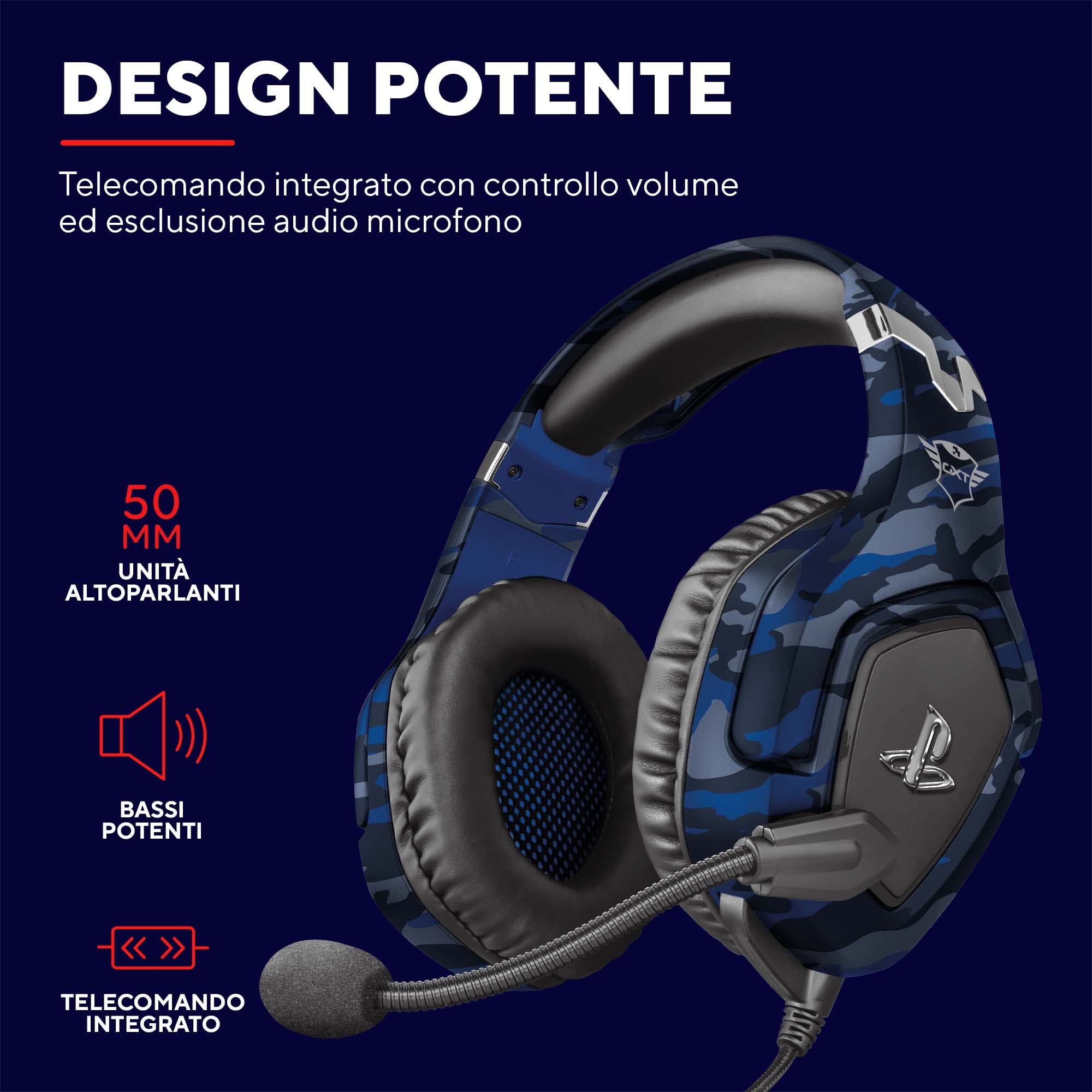 Trust Gaming GXT 488 Forze-B Cuffie PS4 e PS5 con Licenza Ufficiale PlayStation, Over-Ear, Microfono Ripiegabile e Archetto Regolabile, Jack Audio 3.5 mm, Cuffie Gaming Cablate - Blu