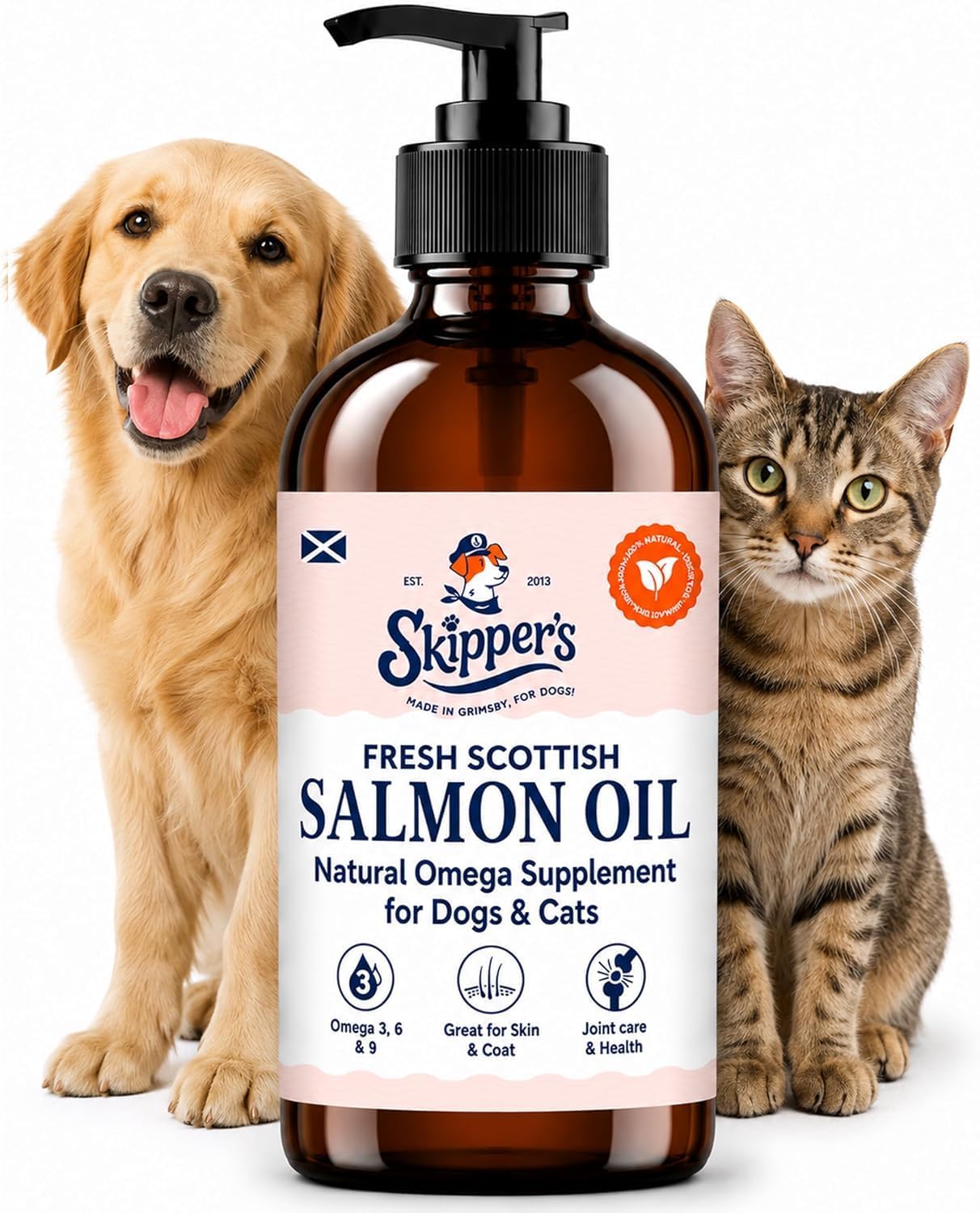 SKIPPER'S 250ml Scottish Salmon Oil for Dogs & Cats, 100% Pure Omega 3 6 9