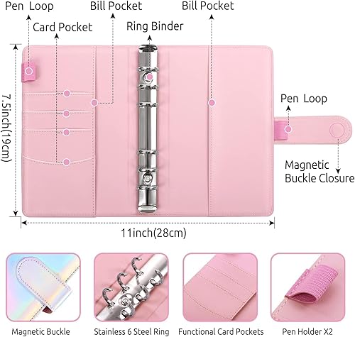 Miniatura 5 de SKYDUE - Carpeta presupuestaria, carpeta para ahorrar dinero con sobres de zíper, sobres para efectivo y hojas de presupuesto de gastos para