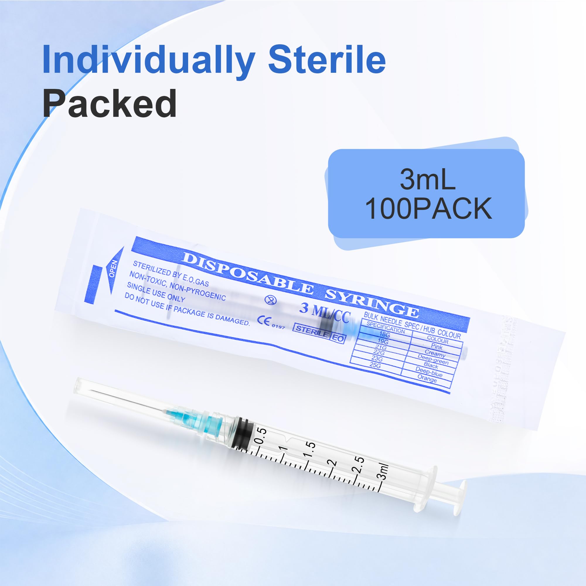3ml Disposable Syringe with 23G-1 Inch(25mm) Luer Lock Syringes, 100 Pack — Amazon image 3