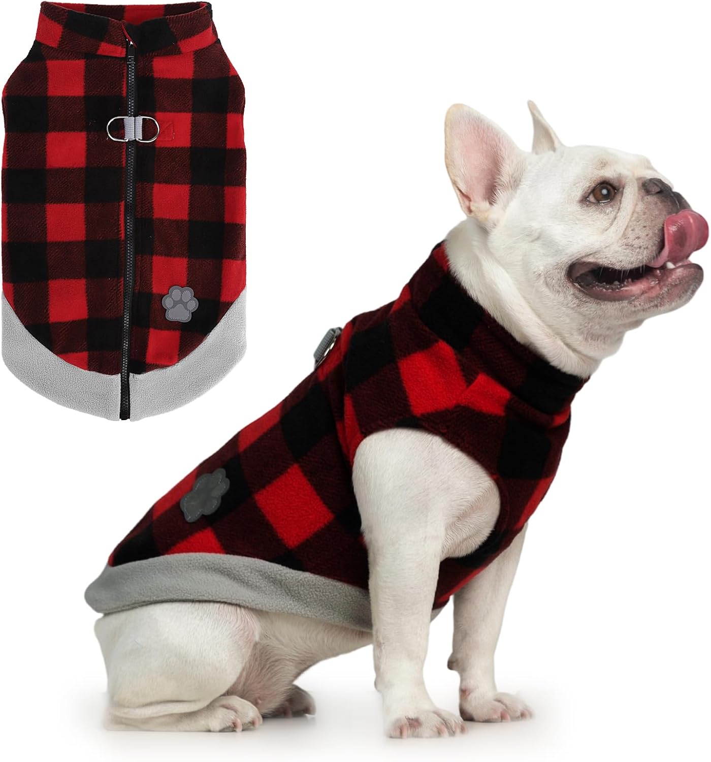 Mihachi Dog Fleece Vest Sweater Zip Up Warm Pullover Step-in Dog Jacket with Dual D-Ring Leash, Winter Cold Weather Reflective Coat Clothes Hoodie for Small Medium Dogs Puppy Cat Boy Girl,Plaid M Medium(Chest: 17", Neck: 14", Back: 12") Plaid