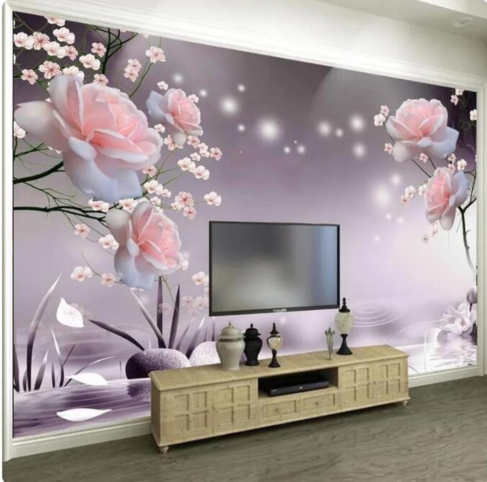 Carta da parati 3D Carta da parati con fiori di rosa Carta da parati Soggiorno TV Divano Camera da letto Decorazioni per la casa romantiche * 300 cm x 210 cm (118,1x82,7 pollici)