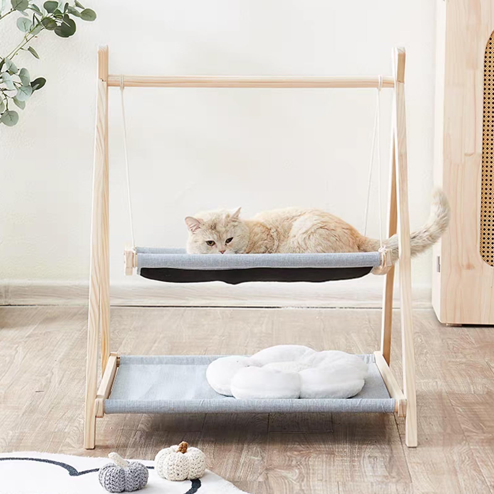 Hamac d'intérieur en bois pour chat, perchoir de couchage sans oscillation avec coussin, parfait pour les chatons pour se détendre et jouer