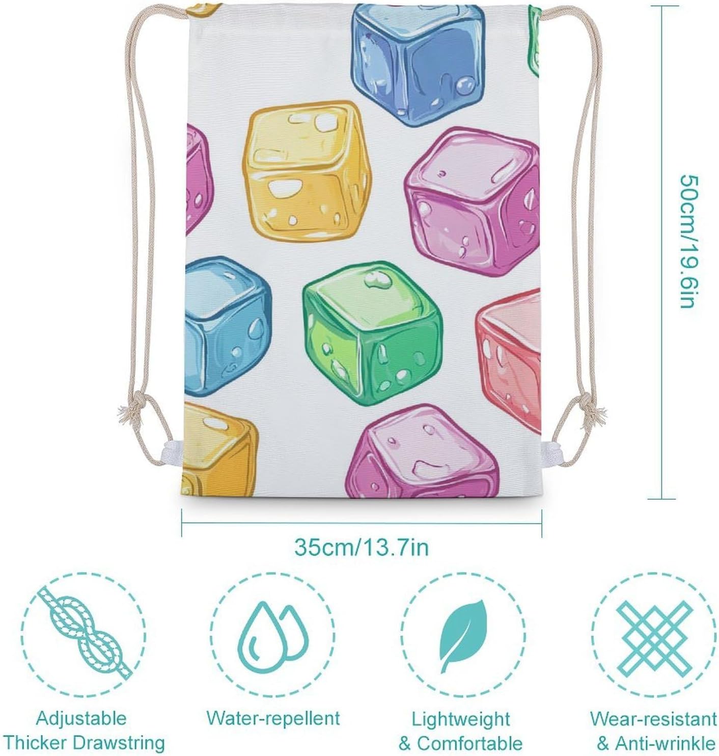 Colorful Ice Cube Drawstring Backpack for Men Women Sports Gym Bag String Bag