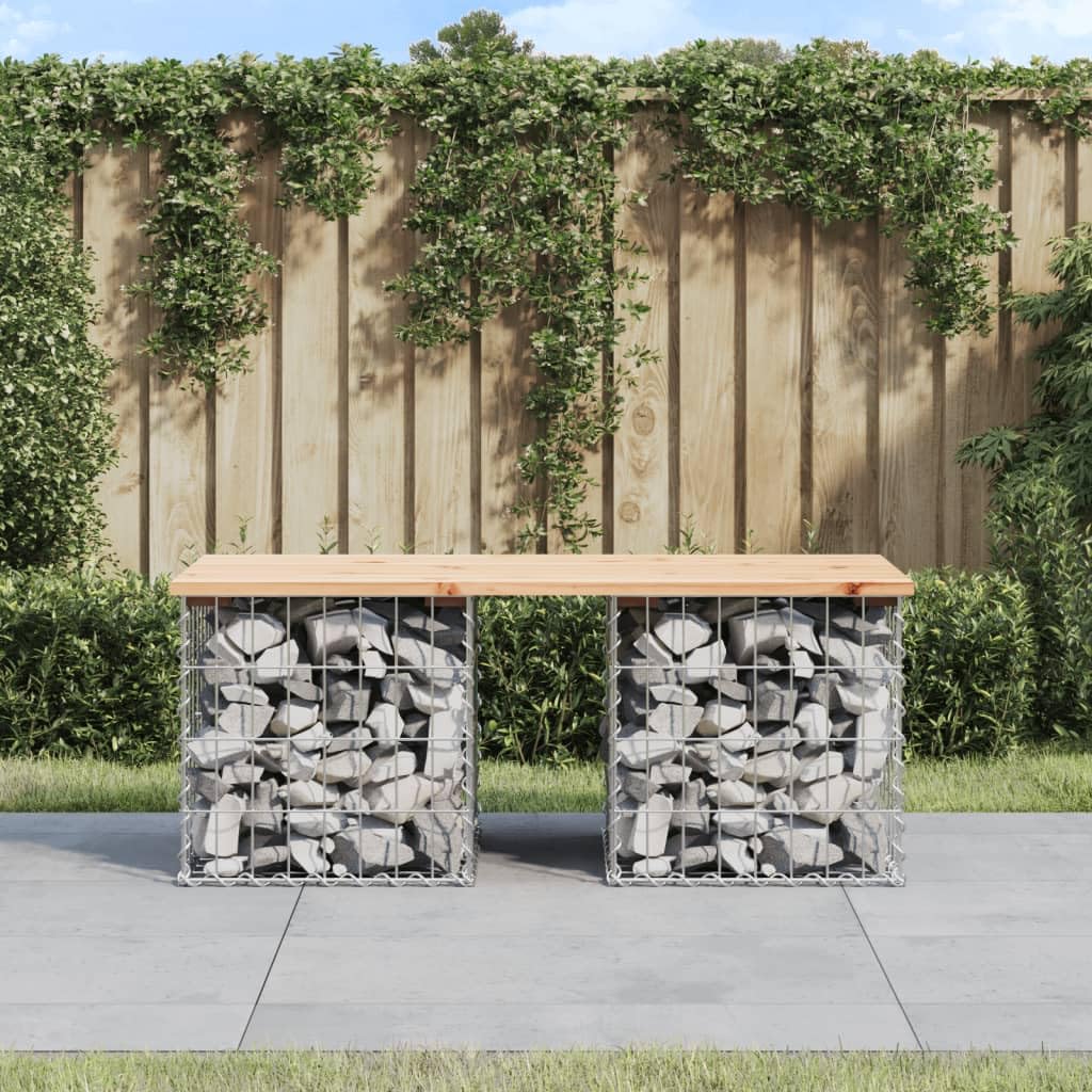 Homvdxl Garden Bench with Gabion Wall, Outdoor Bench with Gabion Basket Decor, Galvanised Steel, 103x44x42 cm, for Indoor, Outdoor, Patio, Park, Brown