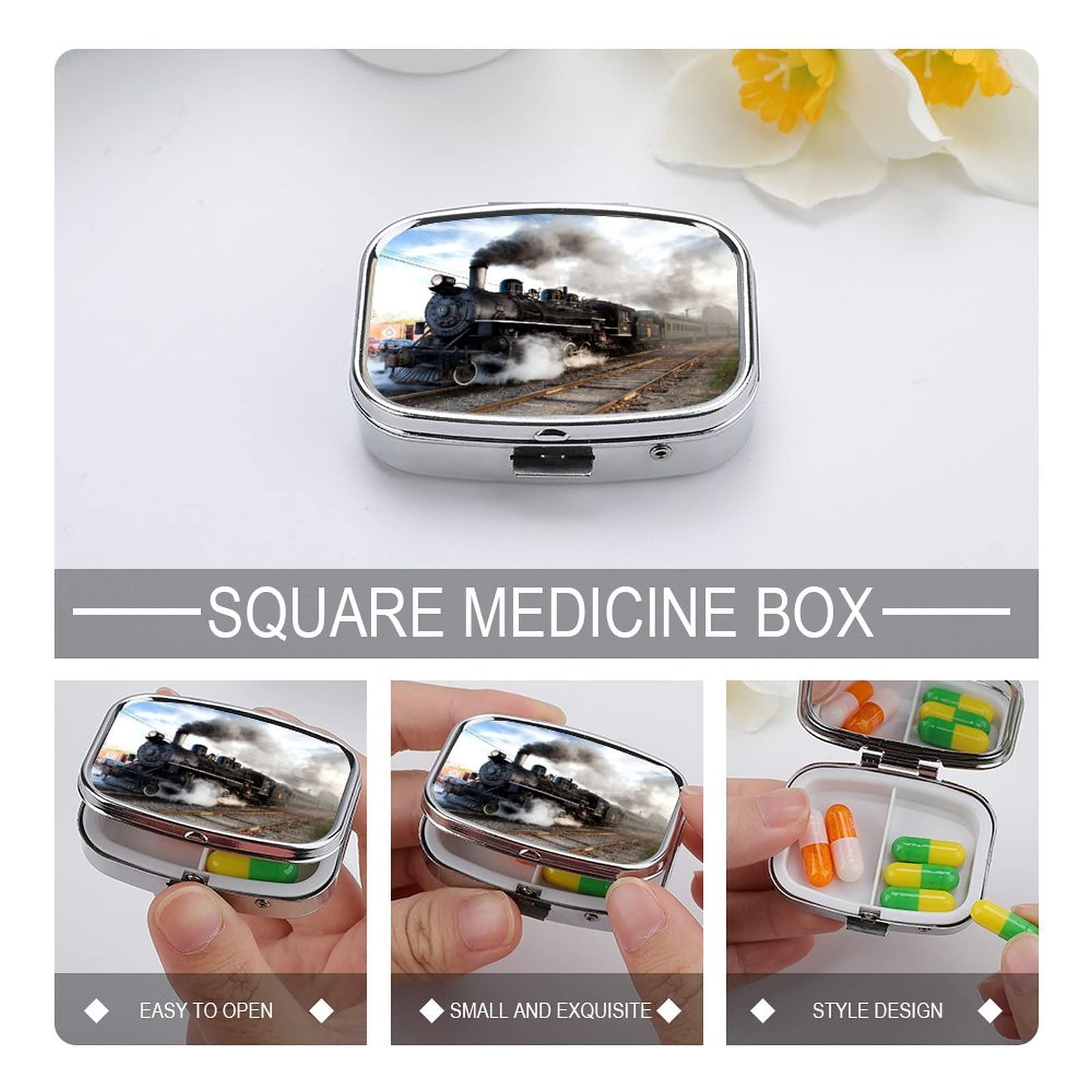 Pastillero De Viaje Pastillero Tren Negro Pequeño Monedero Pastillero Caja De Almacenamiento De Medicamentos, Caja De Vitaminas Portátil