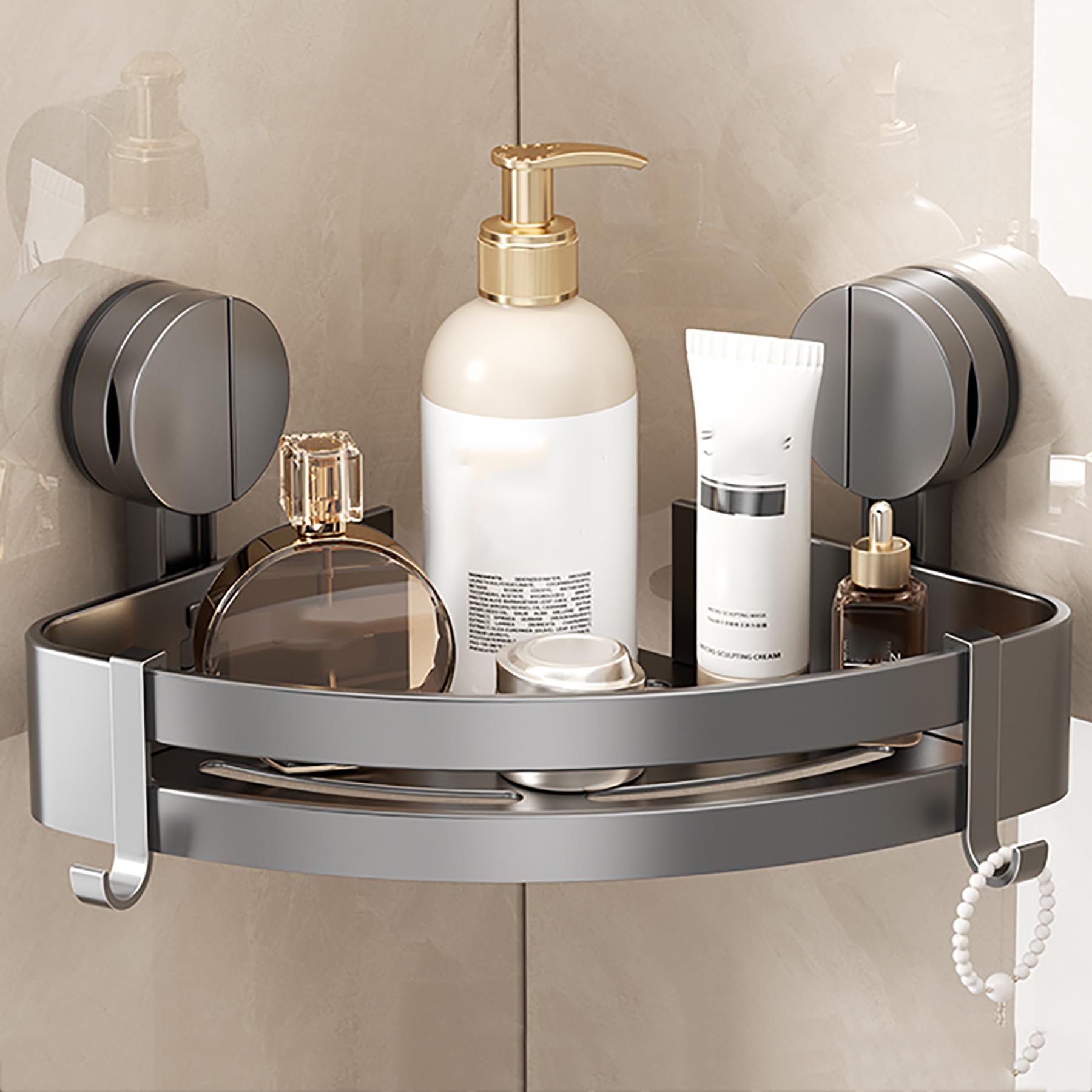 SRURLLUG Suction Triangle Storage Rack Corner Shower Caddy No Drilling Bathroom Organizer with Large Capacity Wall Mounted Rack
