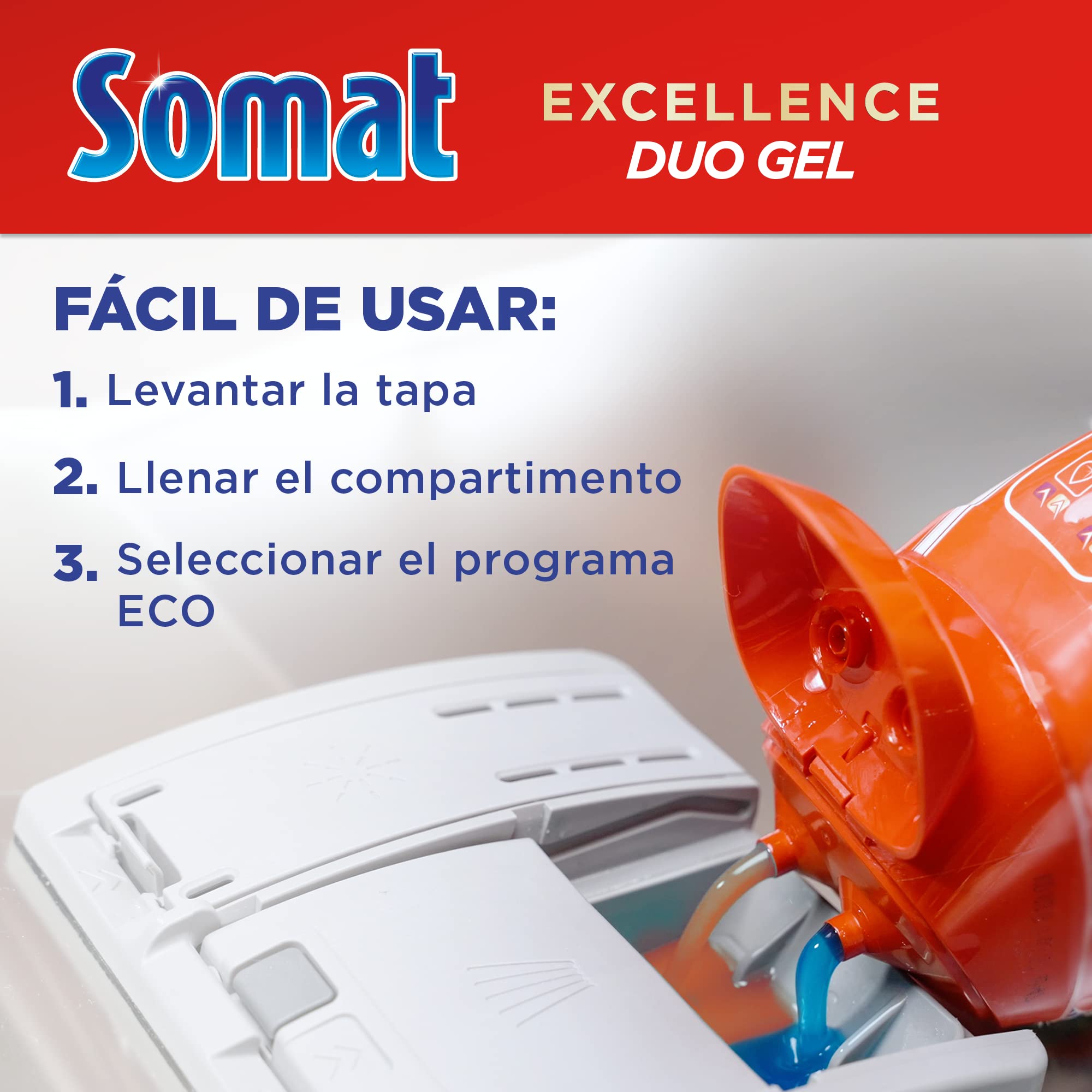 Somat Excellence Gel Frescor Anti-Olor 50 Dosis (pack de 10, total: 500 lavados), detergente lavavajillas desengrasante, lavavajilla líquido automático en botella, jabón para platos con vinagre