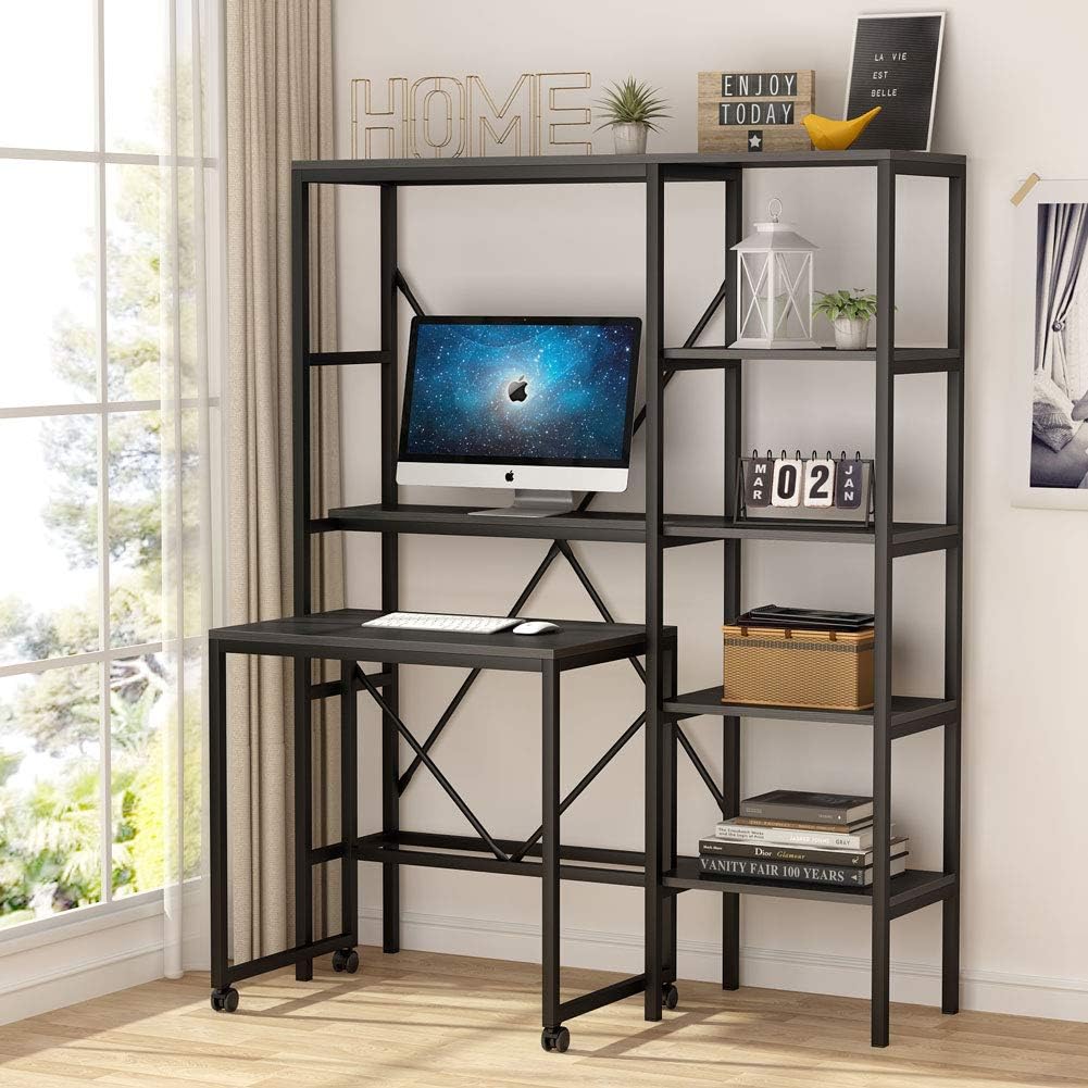 Tribesigns Computer Desk with 5 Storage Shelves and Monitor Stand