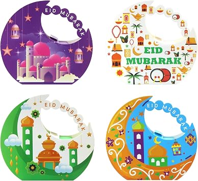 8 PCS Ramadan Candy Box with Handle,Eid Mubarak Gift Boxes Ramadan Chocolate Treat Bags Purple Blue Green Muslim Castle Mosque Stars Moon Treat Box for Muslim Islam Eid Iftar Festival Party Favor