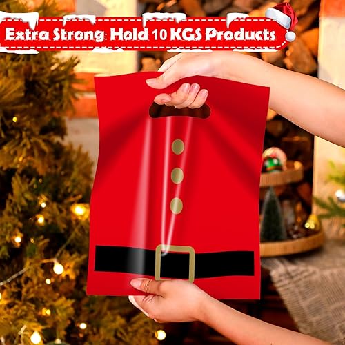 Miniatura 3 de Sadnyy Paquete de 100 bolsas de plástico para regalo de Navidad, bolsas de compras de Feliz Navidad, mercancía a cuadros de 10 x 8 pulgadas de