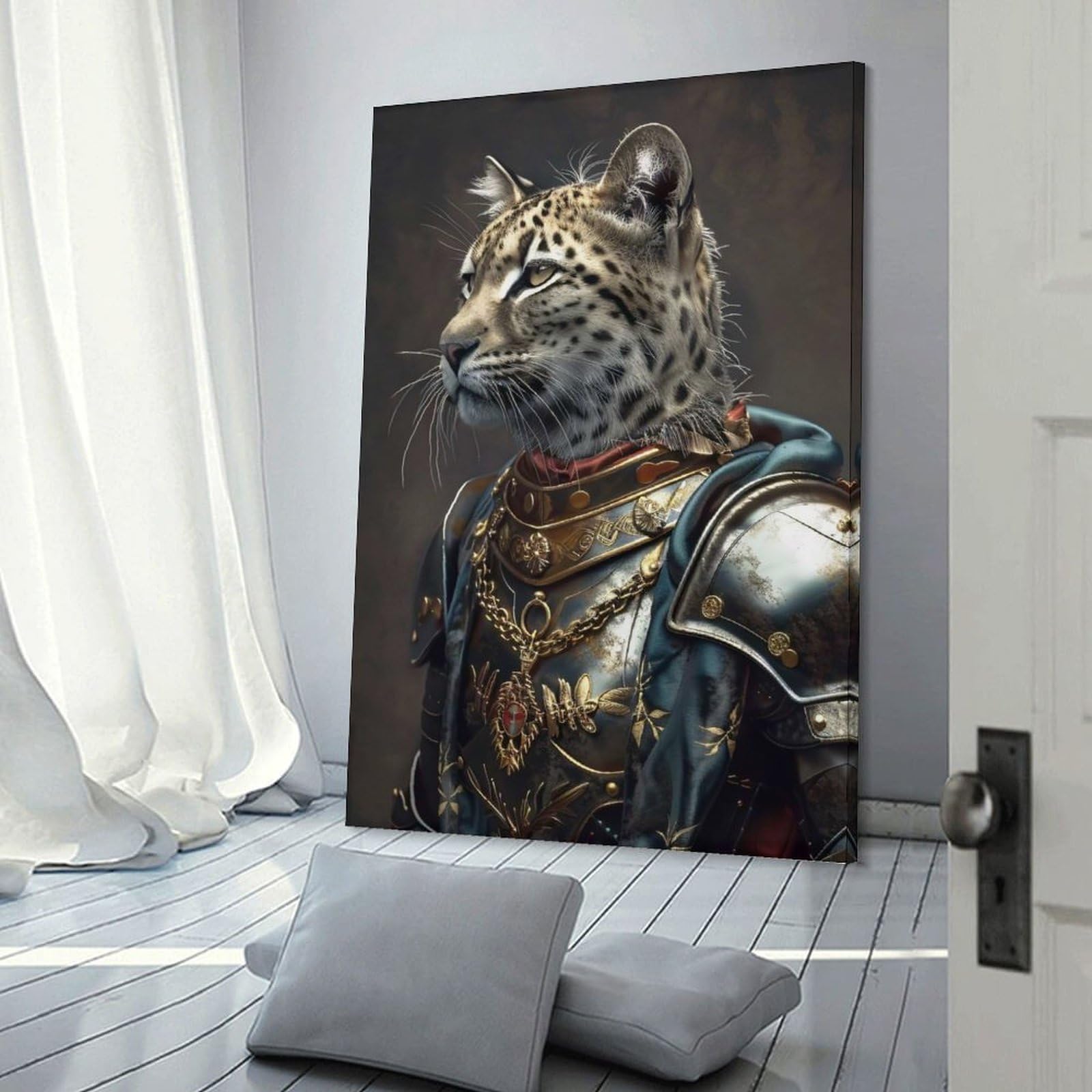 Junmoney Frame-Style-15 Decorative Wall Artwork Leopard Knight In Armor Portrait, 16X24inch(40X60cm), For Contemporary Homes, Apartments Or Offices, An Easy Choice For New Home Styling