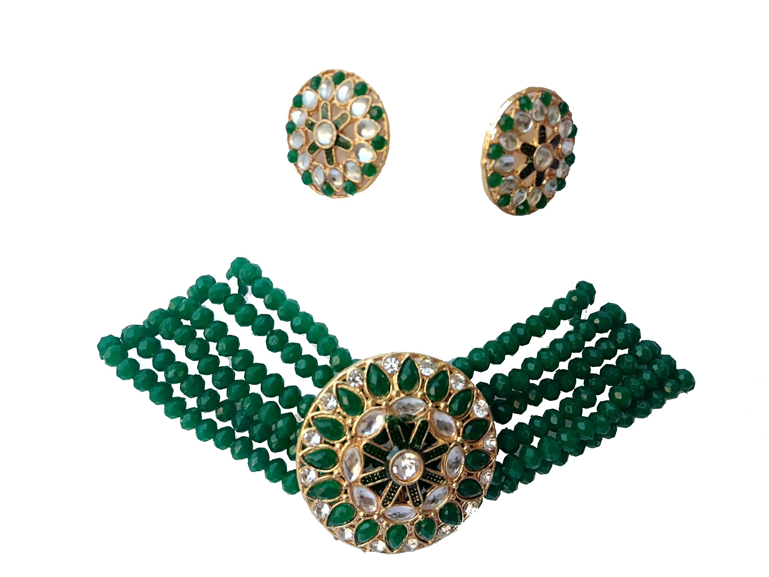 VICTORIAFASHION Choker With earings Traditional Stylish Fancy Pearl Necklace Jewellery Set for Women[ green]