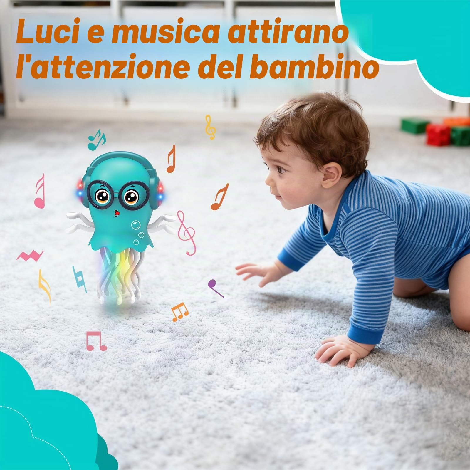 HOSSOM Giocattolo Medusa Danzante e Strisciante con Luce e Musica, Giocattolo Elettrico per Meduse Striscianti, Regalo di Compleanno Divertente