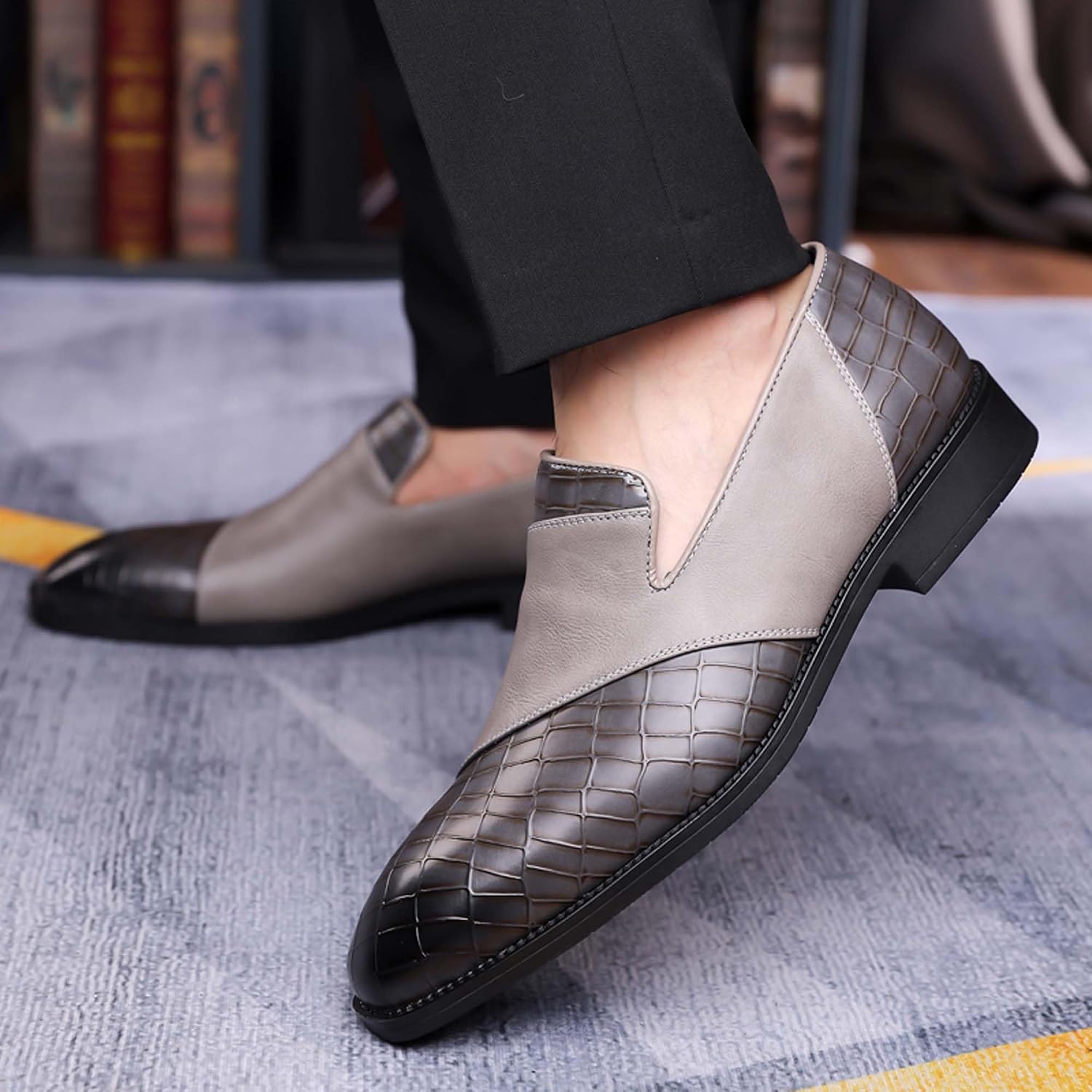 Men's Business Casual Formal Shoes Colorblocking Design Classic Oxford Leather Uniform Wedding Office Suit Gentleman Large Size Leather Shoes 5-14 US Size