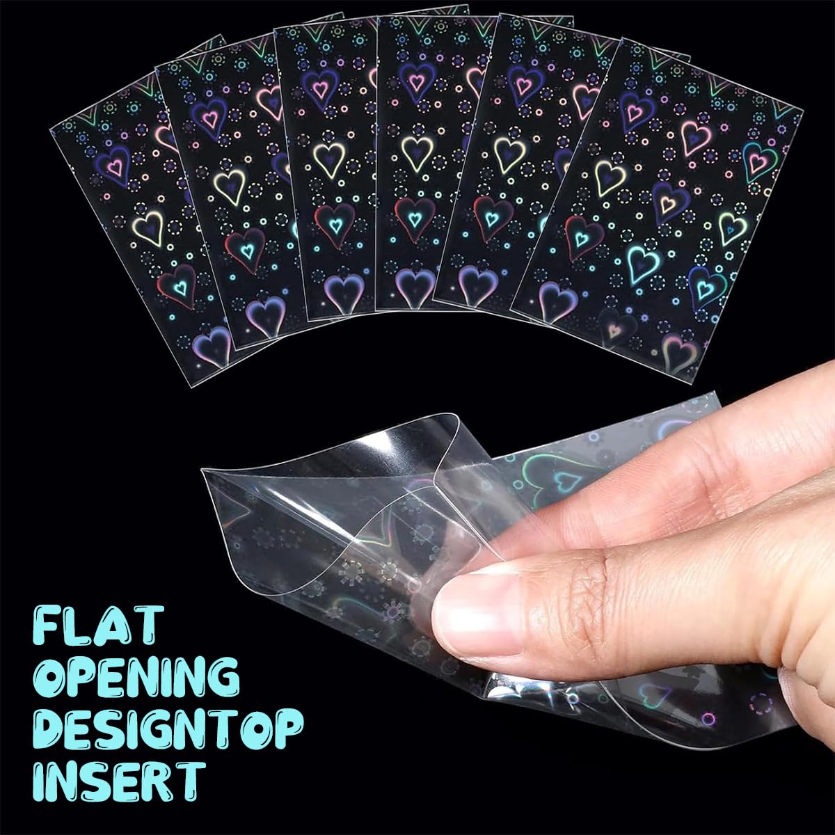 PATPAT® 100Pcs 2.56 * 3.54Inch Card Sleeves Protector Protective Clear Star Photocard Sleeves - Love Heart, Transparent Waterproof & Dustproof, Kpop & MTG Trading Card Holder 2