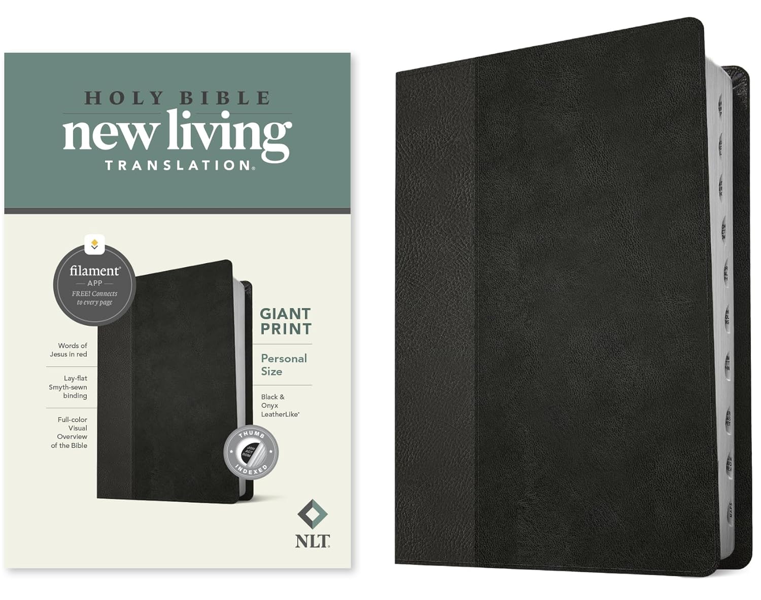 NLT Personal Size Giant Print Bible, Filament Enabled (LeatherLike, Black/Onyx, Indexed, Red Letter): Includes Free Access to the Filament Bible App ... Notes, Devotionals, Worship Music, and Video