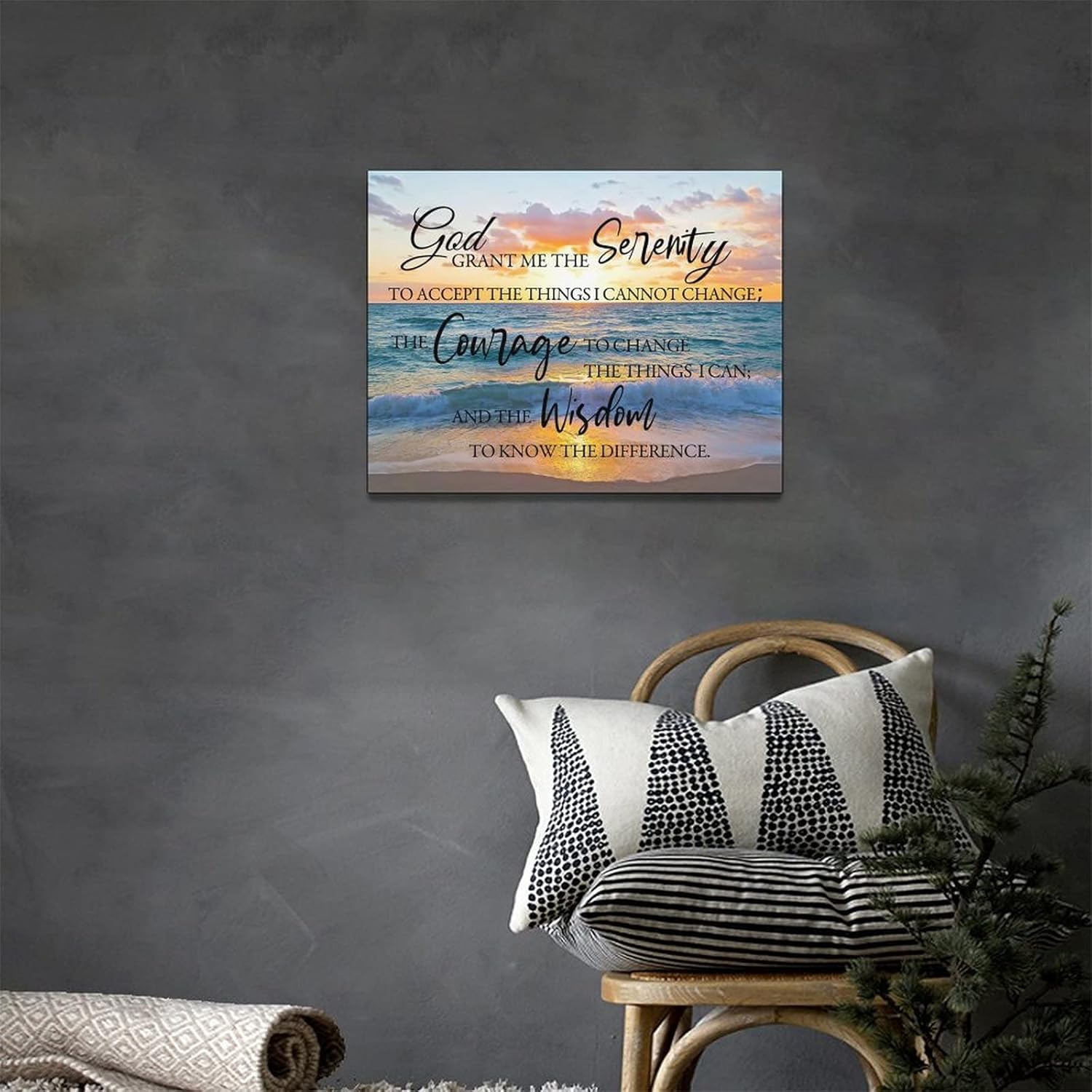 Coastal Serenity Prayer Wall Art Seascape Scripture Quotes Canvas Prints Painting Ocean Beach Pictures Framed Religious Artwork Office Home decor for Bedroom Dining Living Room Bathroom 16"x12"