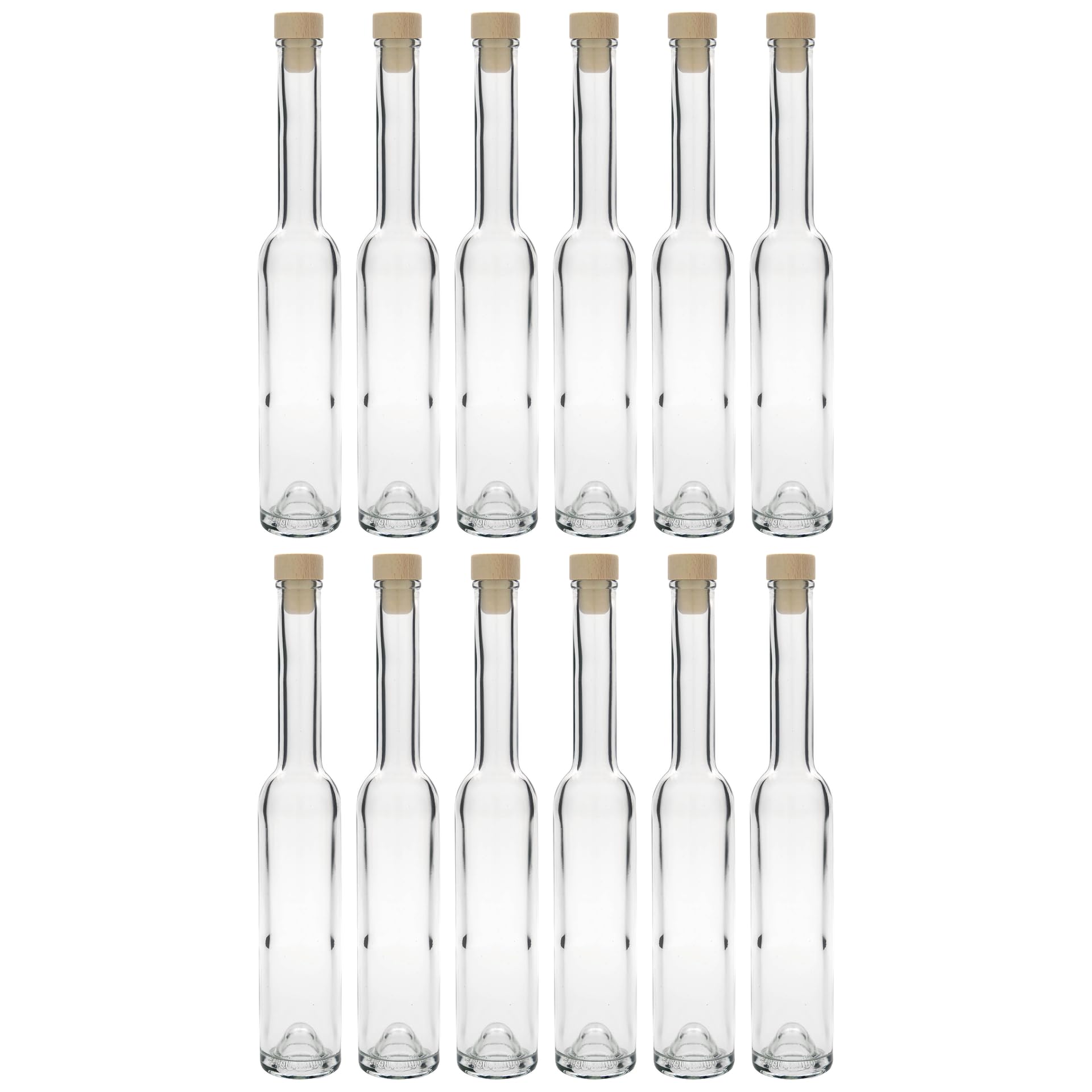 Set di 12 bottiglie di vetro da 200 ml, rotonde, in vetro trasparente, per liquori, liquori, bevande, oli, aceto