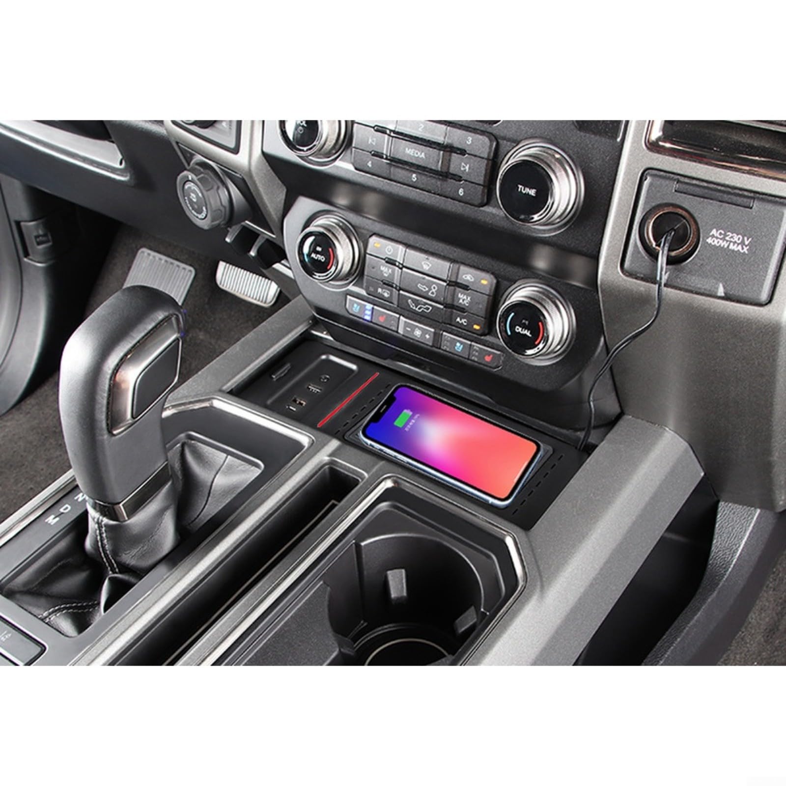 Caricabatterie wireless da 15 W per Ford F-150 per Raptor 2017-2020 | Ricarica rapida da 15 W, materiale ABS, compatibile con smartphone e chiavi