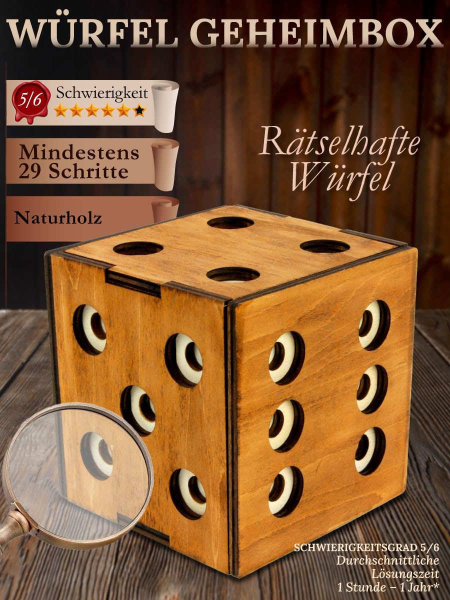 Logica Spiele Art. Würfel Geheimbox - Geheimschachtel - Schwierigkeit 5/6 Unglaublich - Geschenkbox - Denkspiel - Knobelspiel - Leonardo da Vinci Kollektion