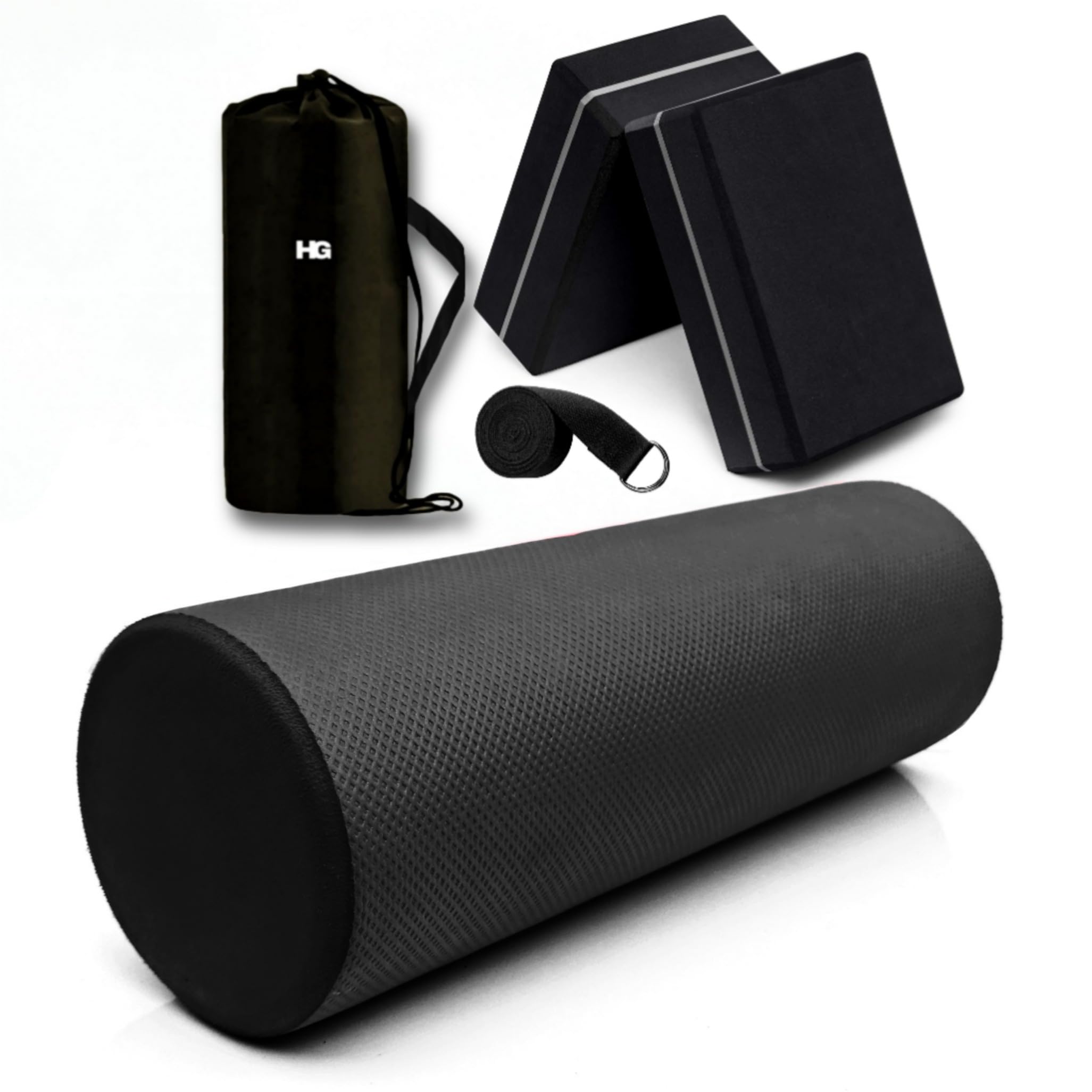 HOMEGALLEY Foam Roller with Yoga Blocks Pack of 2 with Belt for Exercise High Density Yoga Bricks Set, Workout Foam Roller for Massage and Pain Relief, Body Roller 30 to 60 Cm Black (B0CCVTSLKZ) Amazon Price History, Amazon Price Tracker