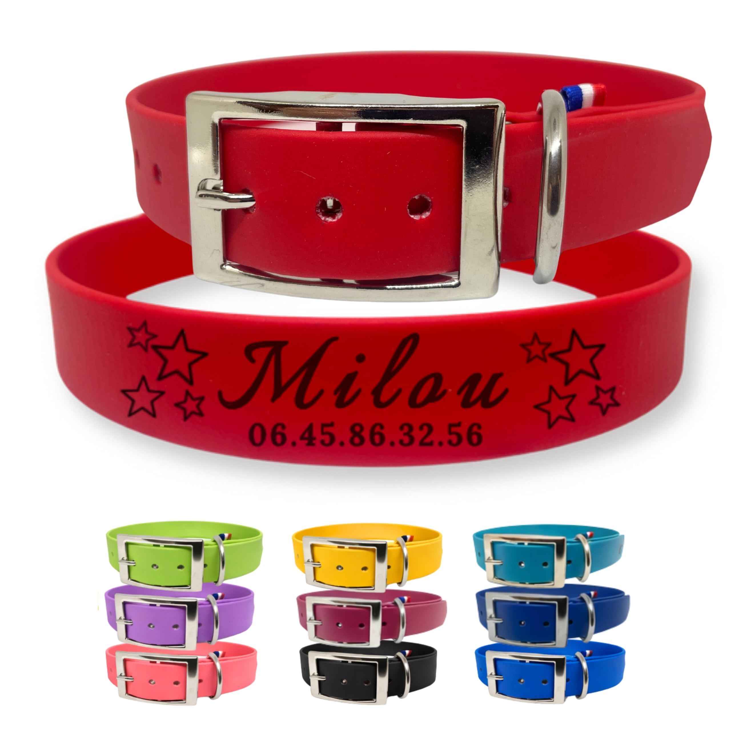 Collier Chien personnalisé Biothane - Fait Main France - Collier gravé au Laser - Gravure prénom et numéro téléphone - Sport Chasse Rando - Collier étanche et résistant pour Chien - TDOG (Rouge)
