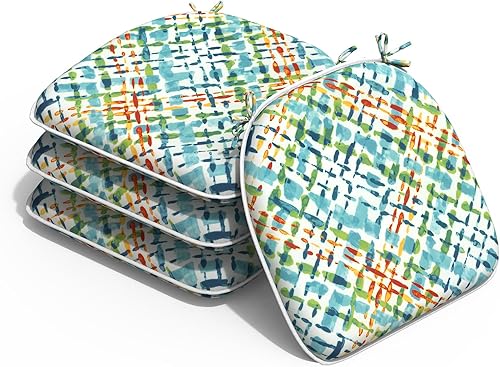 Juego de 4 cojines para sillas de exterior, resistentes al agua, con lazos, cojines de asiento para decoración de muebles de jardín del hogar, 16 x