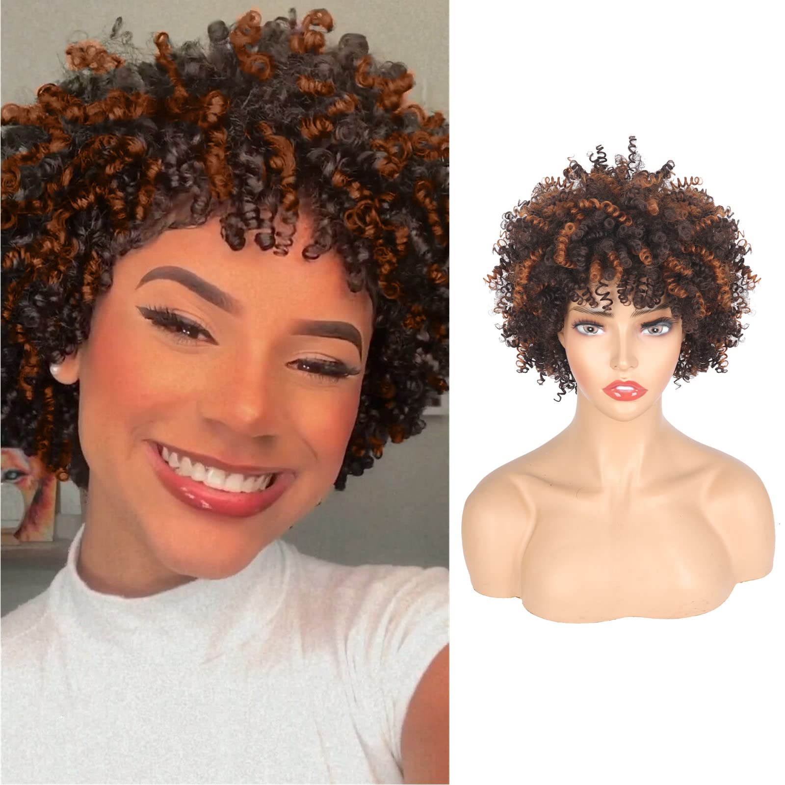 Buy Short Afro Curly Shaggy Full Wigs for Black Women Men, KRSI