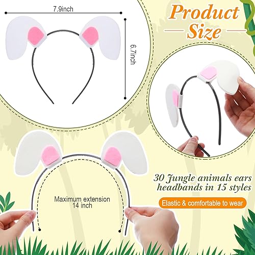 Miniatura 9 de 30 diademas de orejas de animal para niños, selva, bosque, safari, zoológico, diademas de cumpleaños, Halloween, fiestas