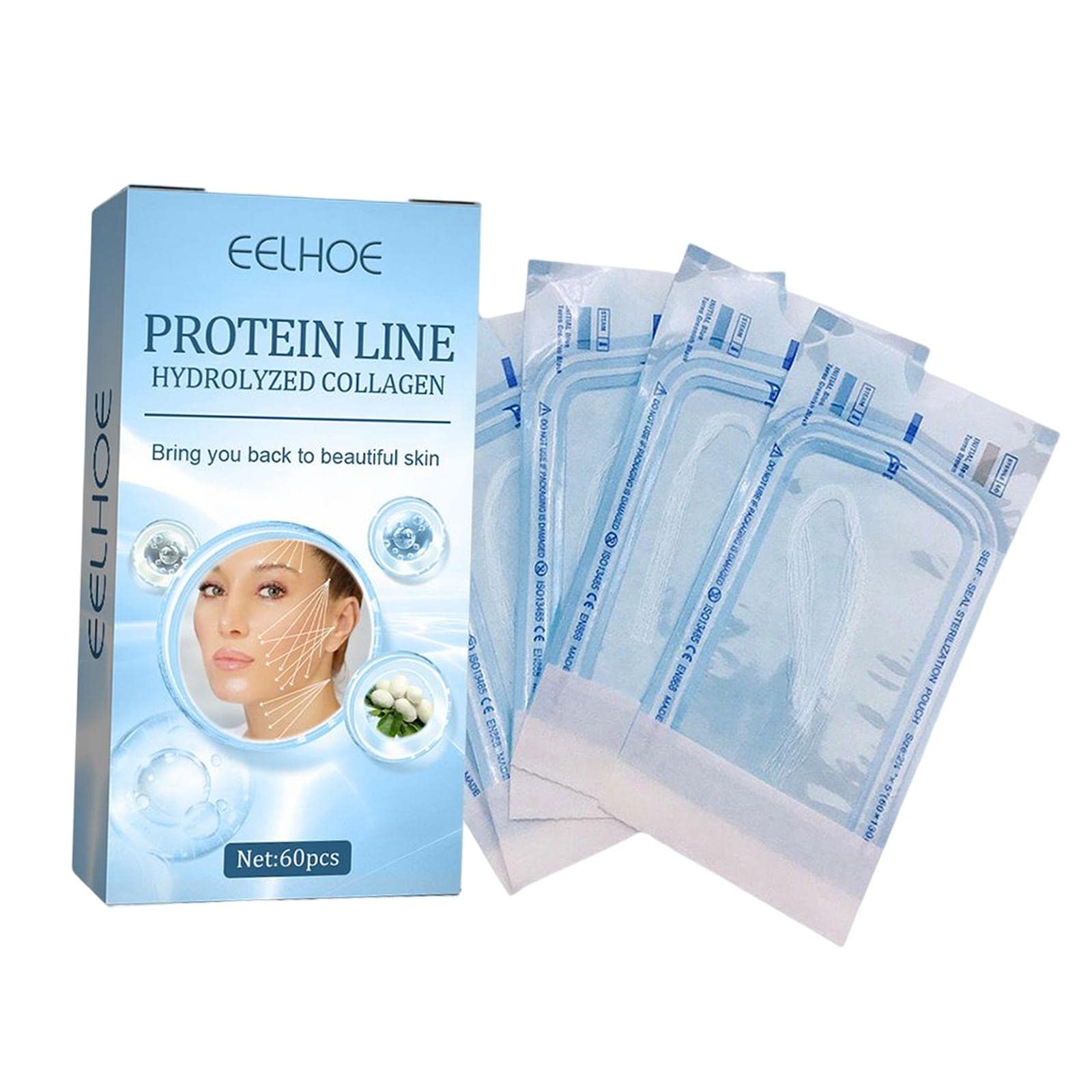 SNAPPSY Protein Line Hydrolyzed Collagen Face Threads, Anti-Aging Wrinkle Reduction Silk Fiber Lifting Treatment with Hyaluronic Acid, 60 Pieces-image-16