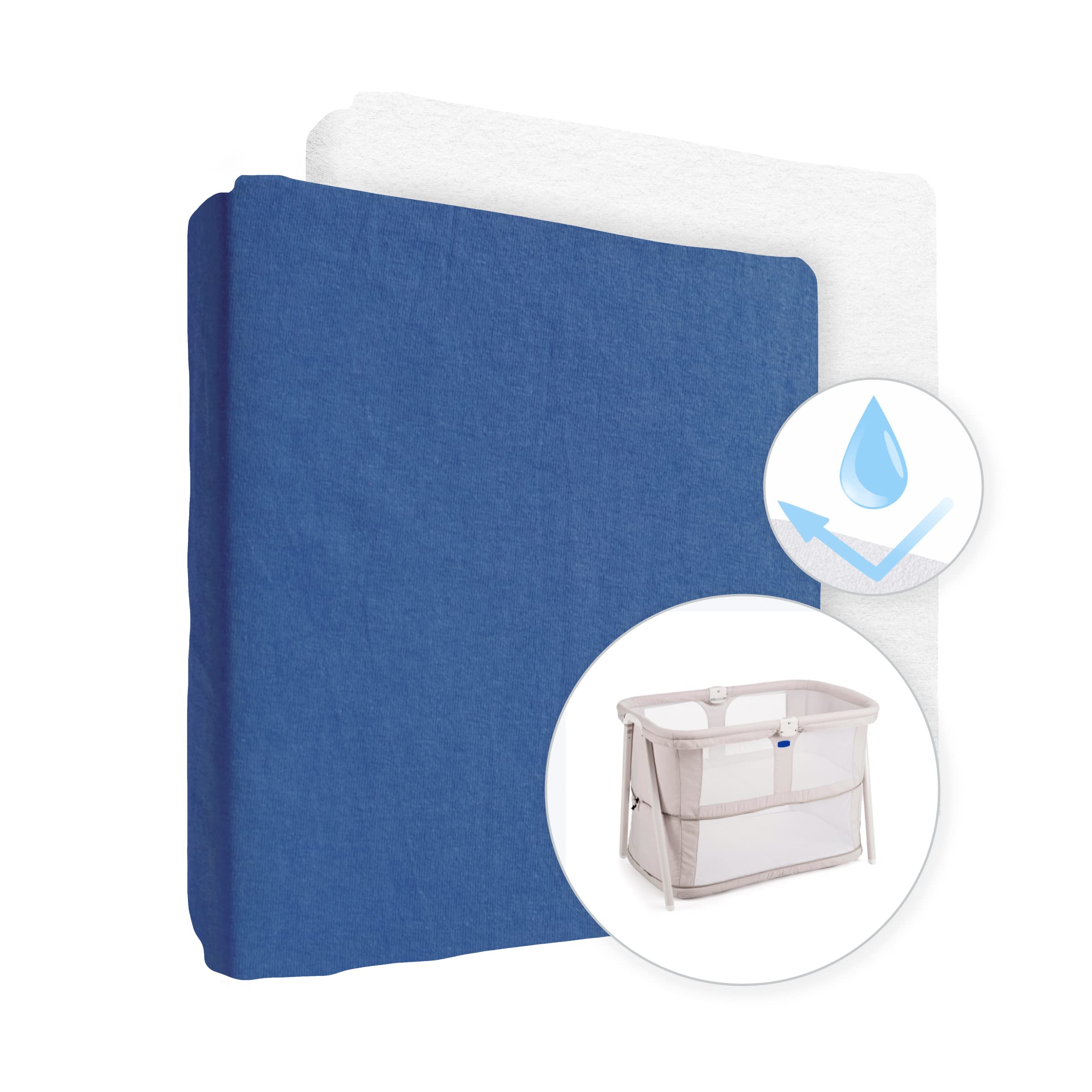 100% Cotton Jersey Fitted Sheet with Waterproof Mattress Protector to fit 95x65 cm Travel Cot (Royal Blue)