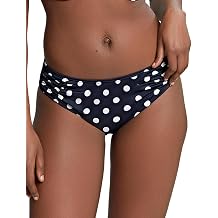 Panache Swim Anya Riva Spot Ruched Classic Bikini Bottom |NAVY/VANILLA, 14| Bikini Bottoms for Women, Ruched Sides, Full Coverage, High Leg Cut, Swim Bottoms, Mix and Match Swimwear