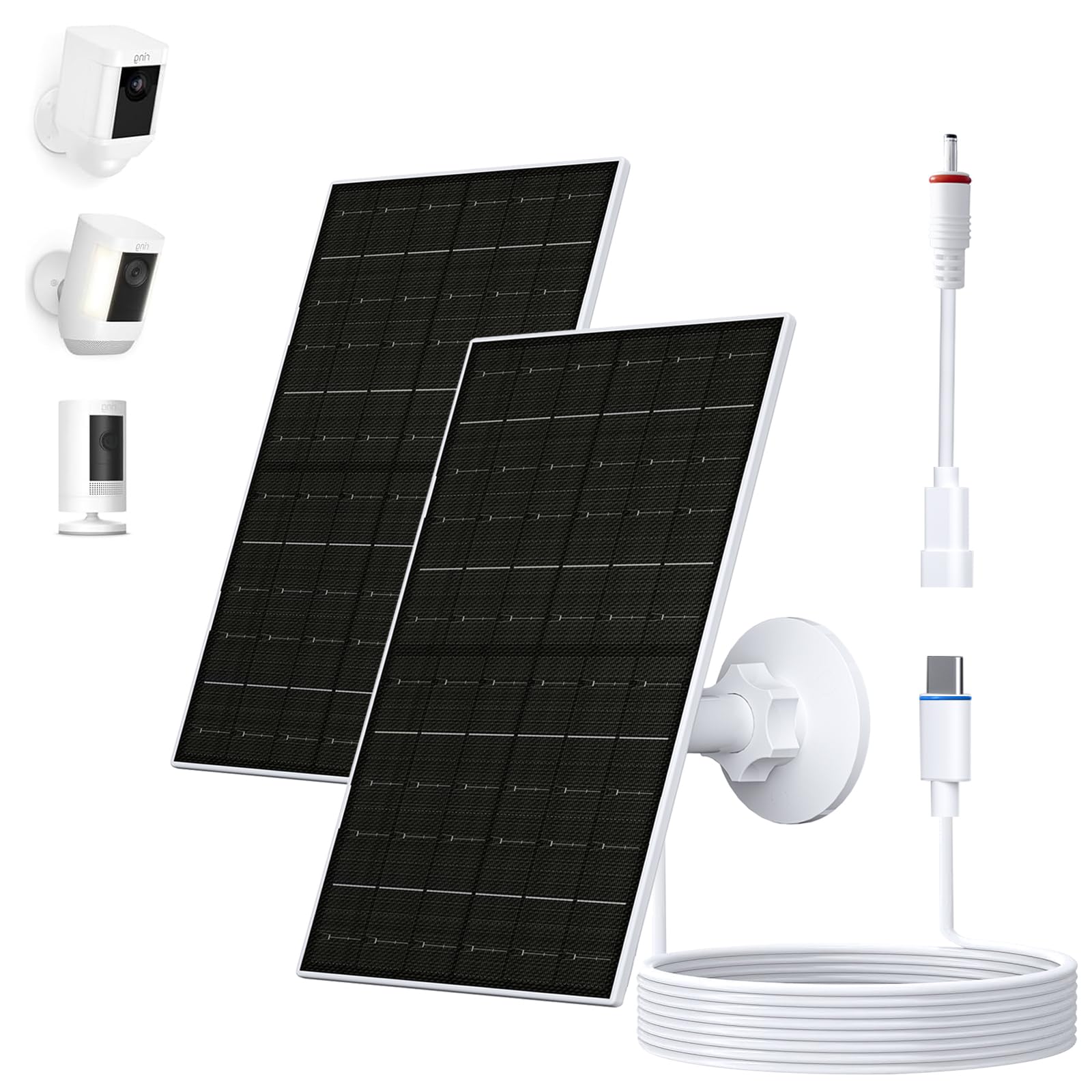 Panel słoneczny 7 W do kamery pierścieniowej, ładowarka solarna z portami USB-C i 3,5 mm do serii Ring Stick Up i Spotlight Cam, wodoodporność IP66, regulowany uchwyt 360°, kabel do ładowania