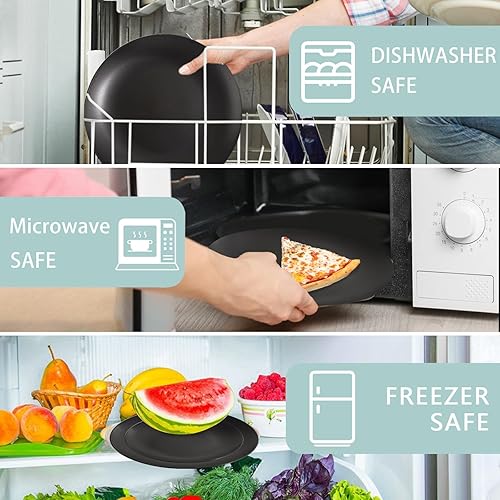 Miniatura 6 de Supernal Juego de vajilla de plástico negro de 32 piezas con 25 servilletas de lino dorado, platos y cuencos para 8 personas, apto para microondas y