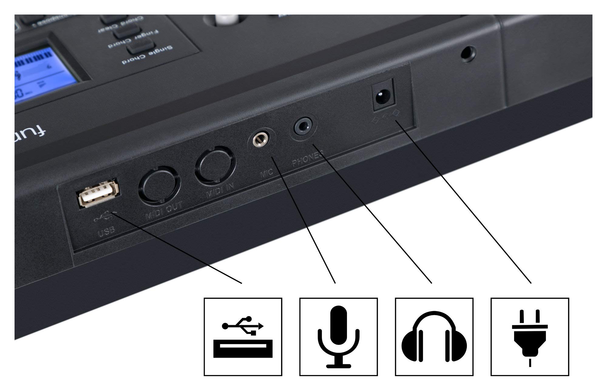 FunKey 61 Edition Pro Schwarz Set inkl. Keyboardständer + Bank, 300 Sounds | 300 Rhythmen, 40 Demosongs, Sustain, Vibrato, Double Voice, Transpose, Tastatur-Split, Intro/Ending, Drum, Aufnahmefunktion