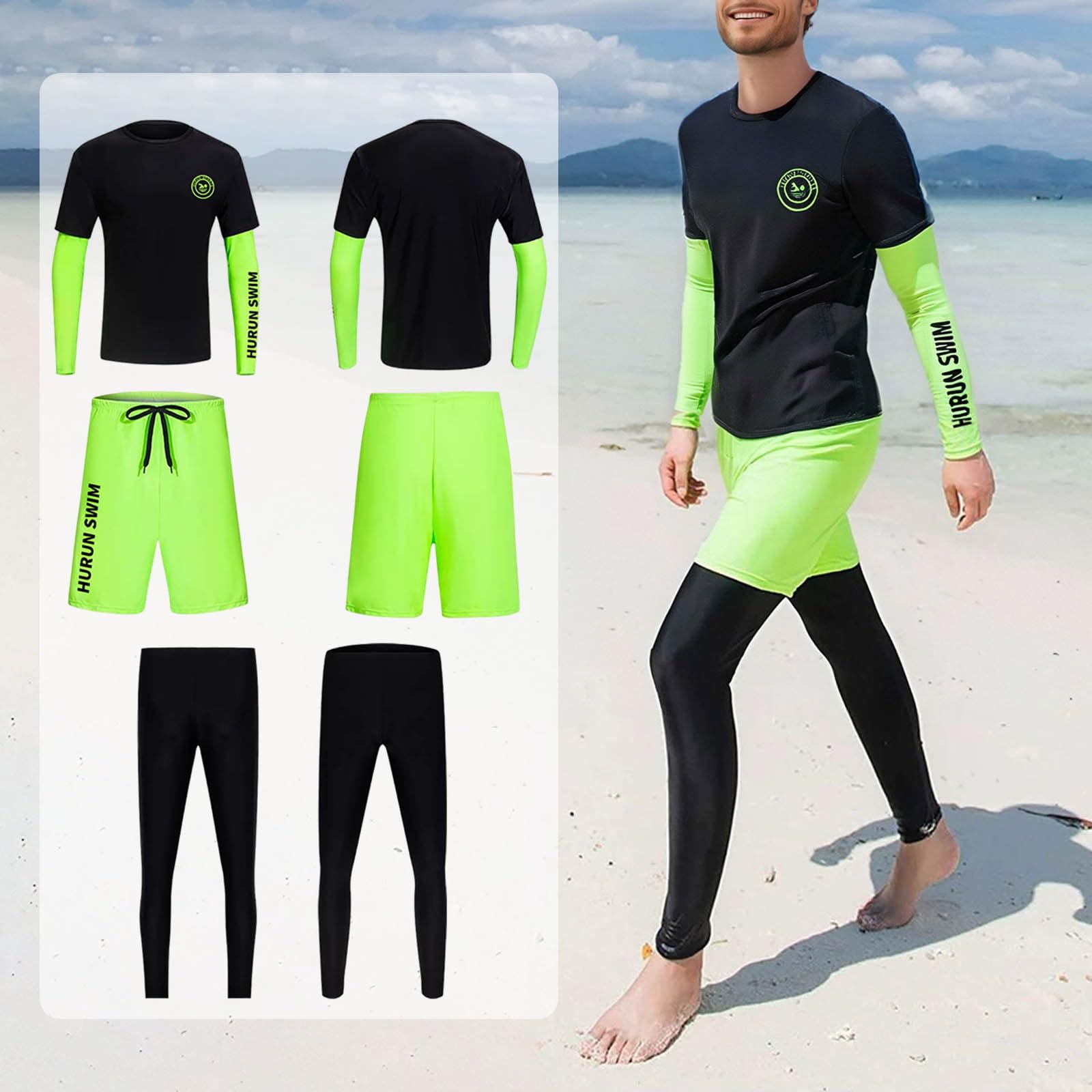 Combinaisons de Plongée pour Homme, Combinaison Plongée Homme Ensemble Trois Pièces de Surf Homme, Combinaison de Plongée Manches Longues + Pantalon Chauffant, Anti-UV et à Séchage Rapide