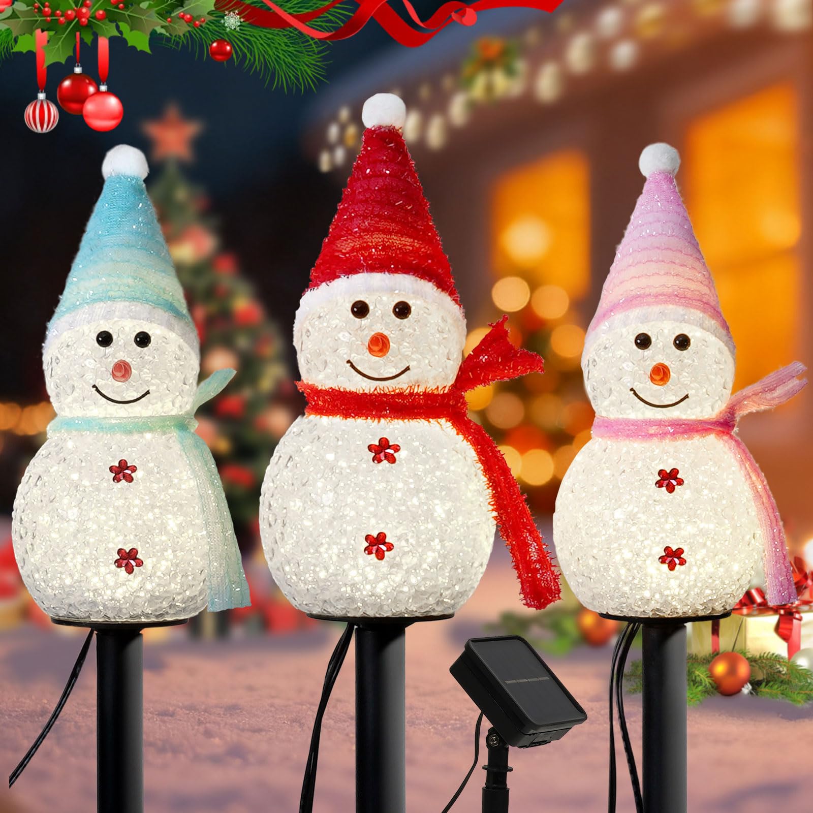 Amazon.com : Homemory 3 Pack Solar Christmas Snowman Pathway