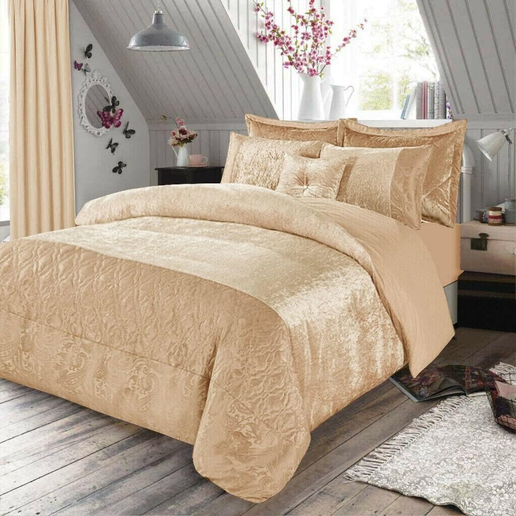 PRIME LINENS Solid Crushed Velvet Duvet Cover Luxury 3 Piece Bedding Set Ultra Soft Quilt Cover Easy Care Bedding (King, Beige)