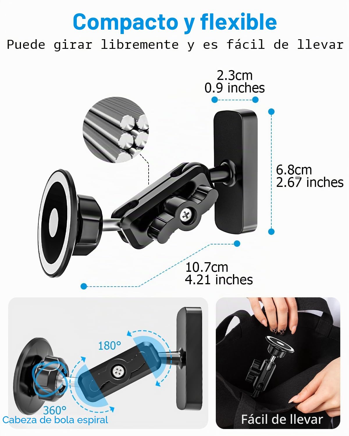 Soporte Magnético Doble Móvil Multifuncional, Ajustable 360° | Soporte Móvil Pared Iman para Gym/Frigorifico/Carretilla Elevadora/Tractor para Funda Mag-safe, iPhone, Teléfonos Android